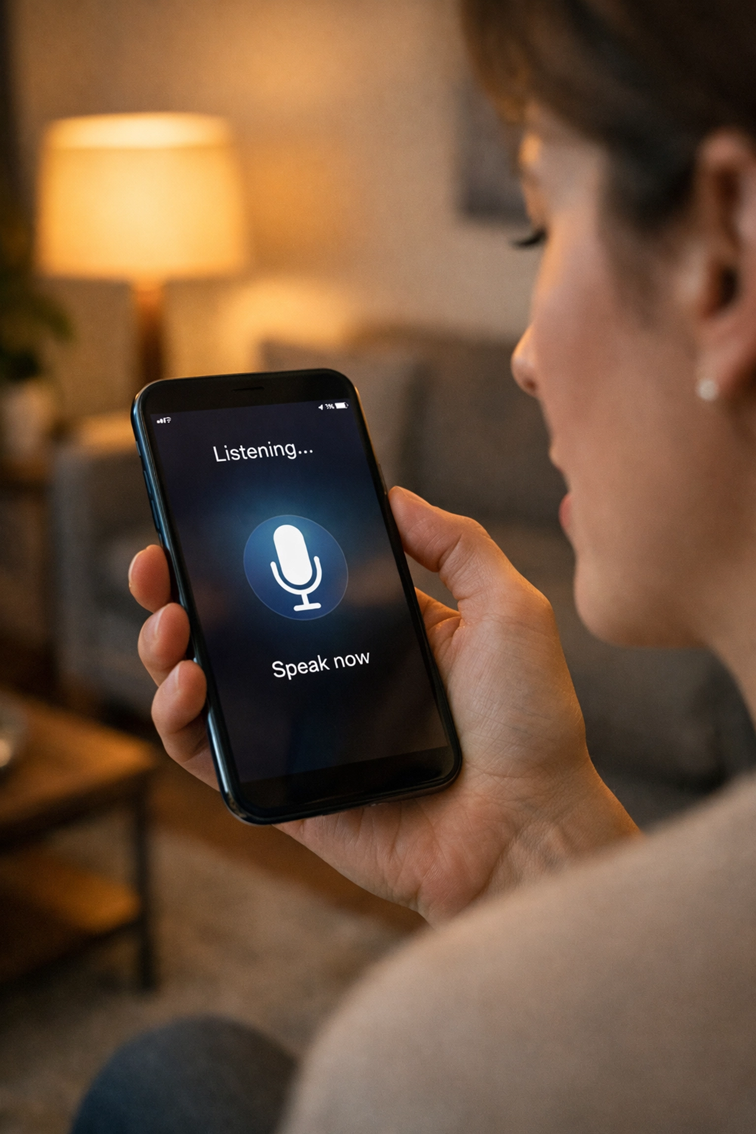 Person using voice search on smartphone to find local North Wales business services