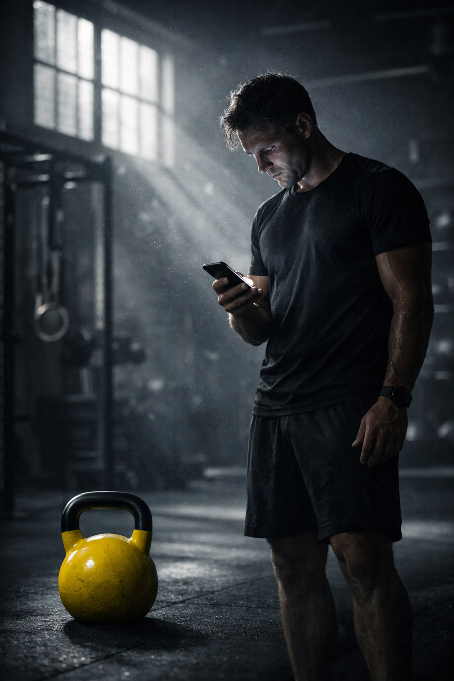 A personal trainer in a gym realizing he needs a better strategy for how to get more clients in 2026.