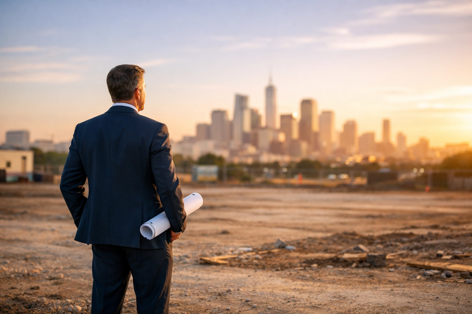 Professional development manager evaluating a strategic urban site for healthcare facility development.