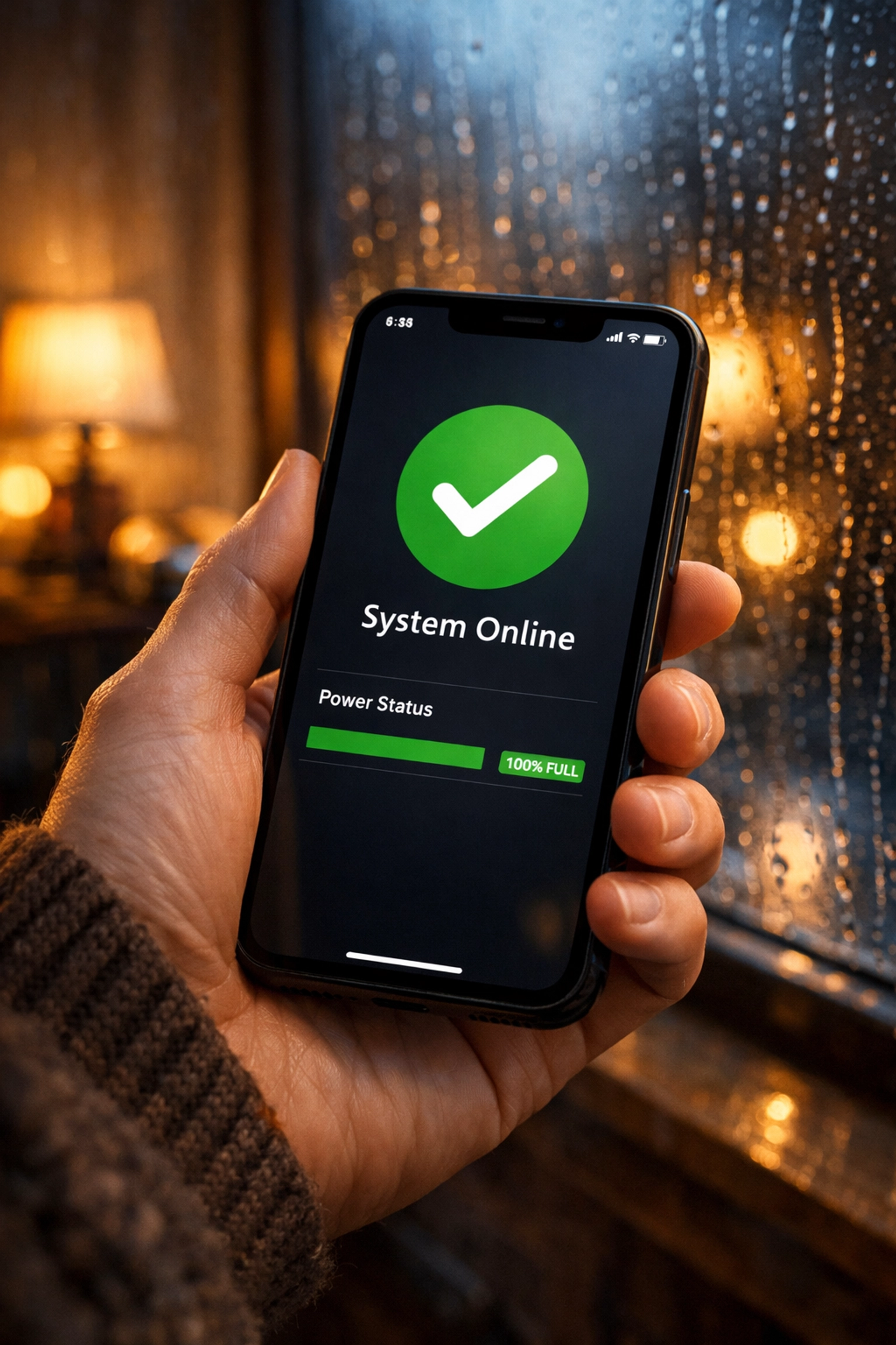 Homeowner checking backup power status on a smartphone via the MobileLink monitoring app.
