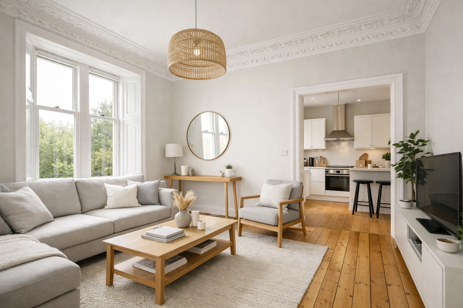 Renovated Glasgow tenement flat interior with high ceilings appealing to rental tenants