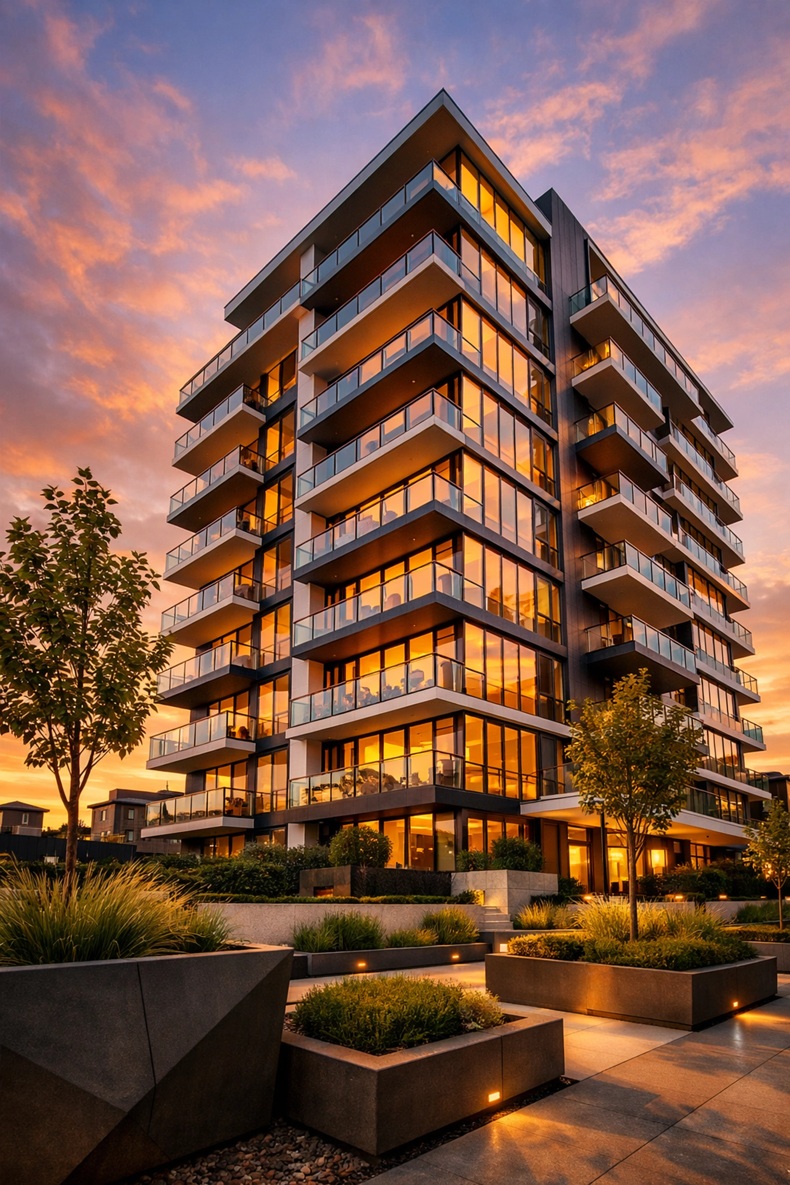 Modern luxury apartment building for multifamily real estate syndication investment