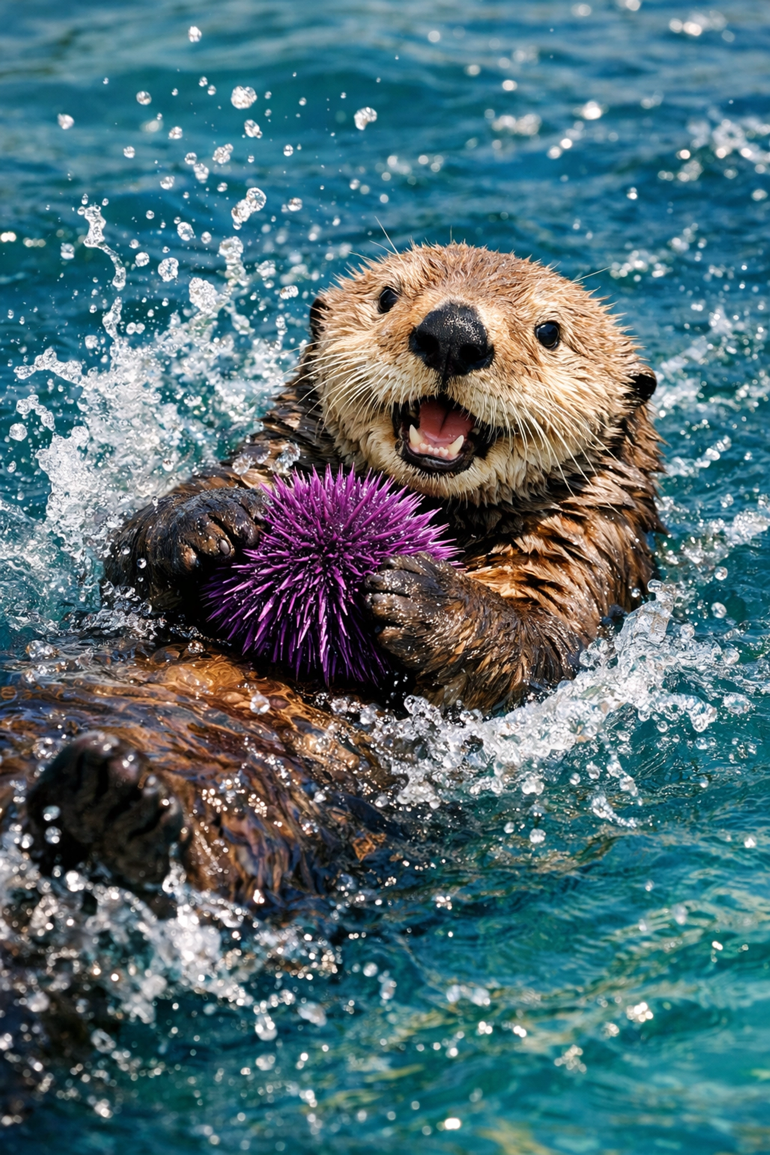 Action zoo animal photo of a sea otter showing natural behavior for species spotlight pages.