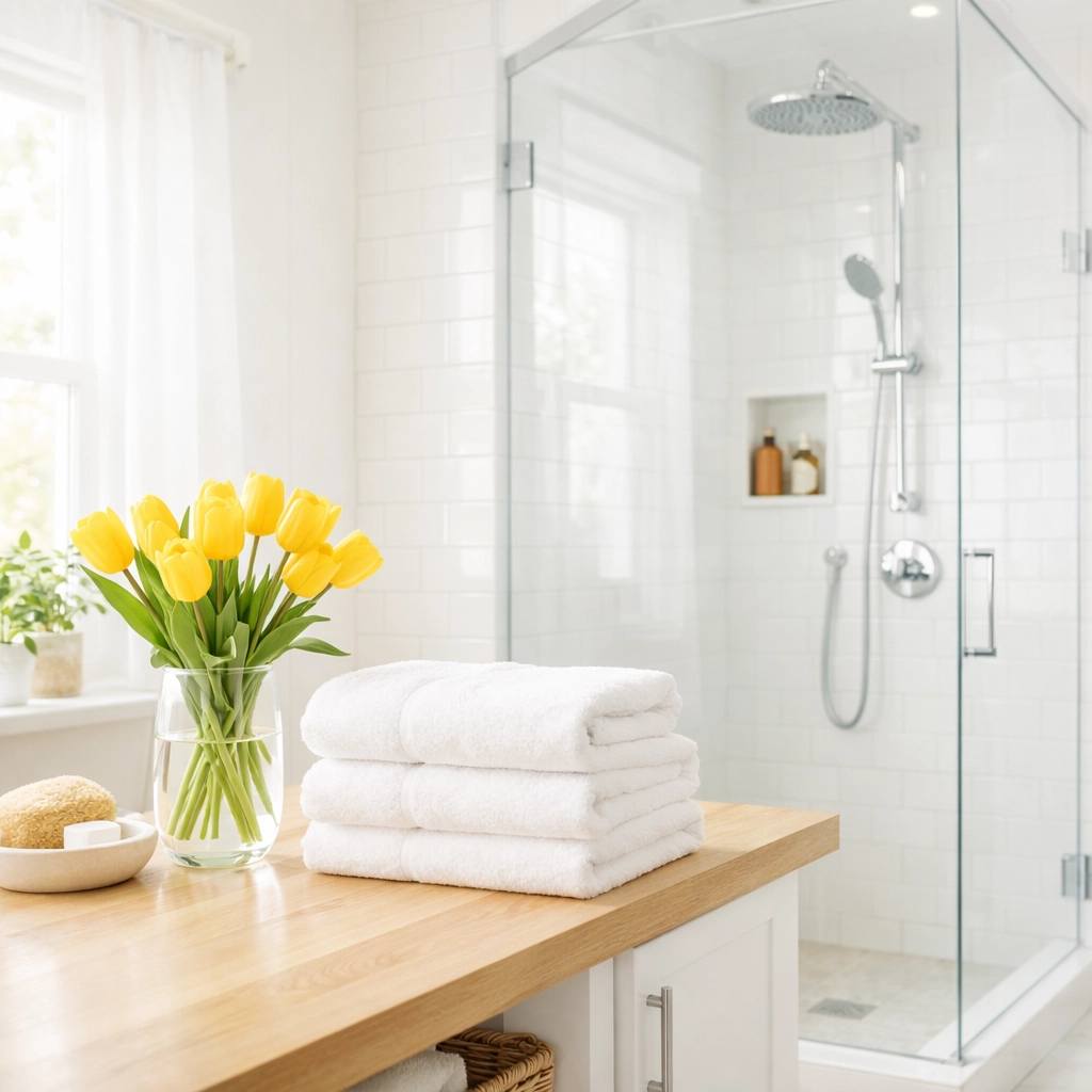 Eco-friendly house cleaning Framingham MA creates a spotless, healthy bathroom environment for home buyers.