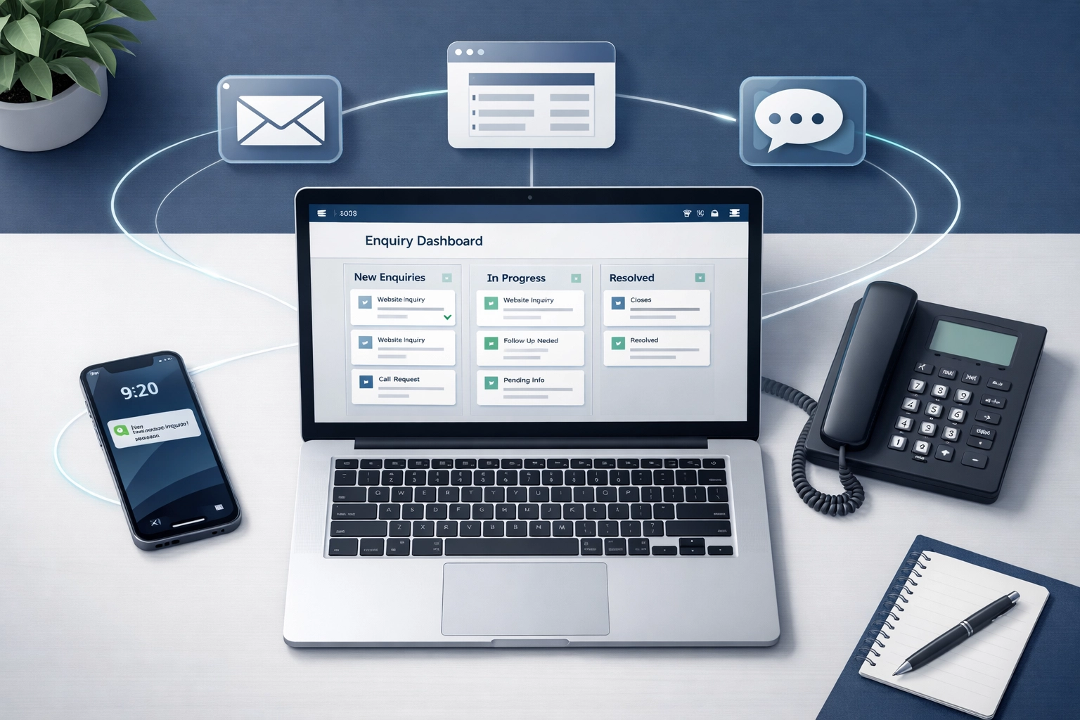 Centralized lead management dashboard showing enquiries from multiple channels in one system