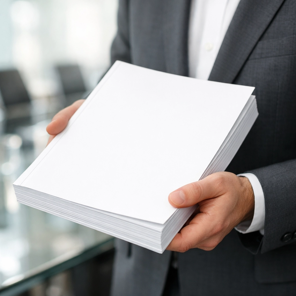 Agency expert holding a professional white-label competitive intelligence report for clients.