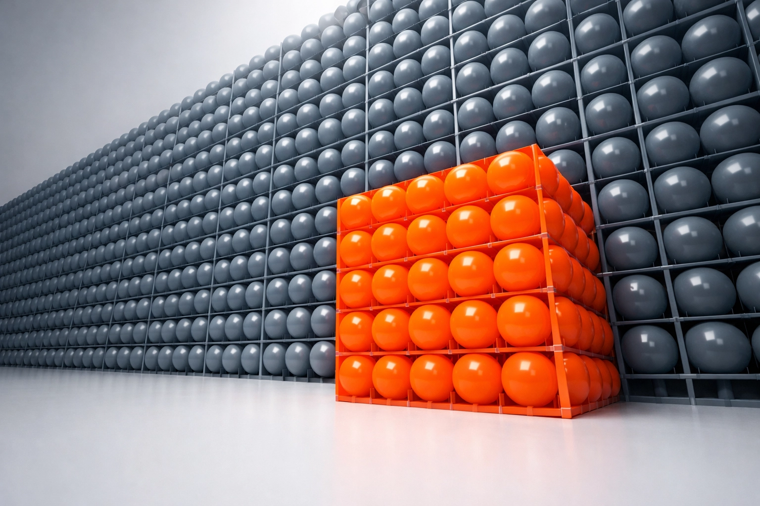 Chemical pellets arranged in a grid pattern representing strategic inventory buffer for supply chain resilience