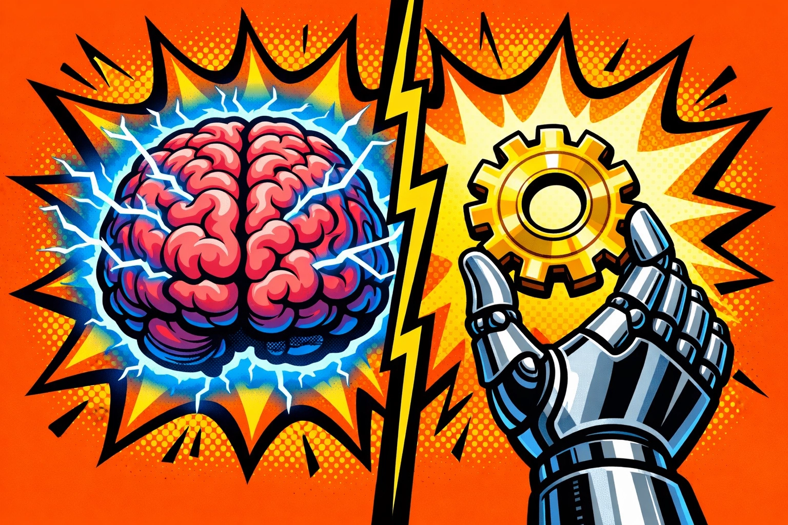 Illustration of human creativity merging with AI automation tools to streamline business processes.