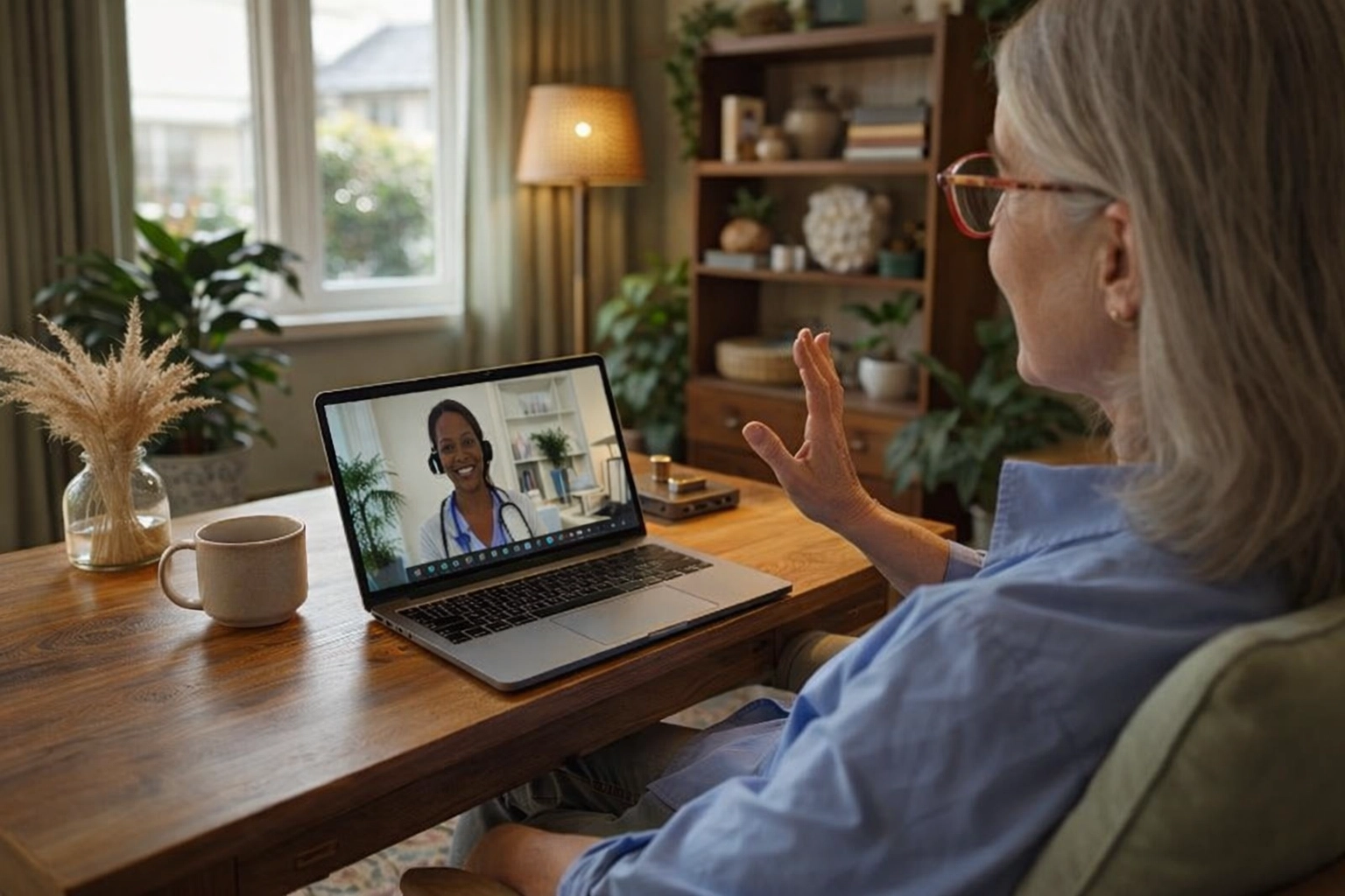 A person engages in a telehealth consultation from home, making mental health support accessible and convenient.