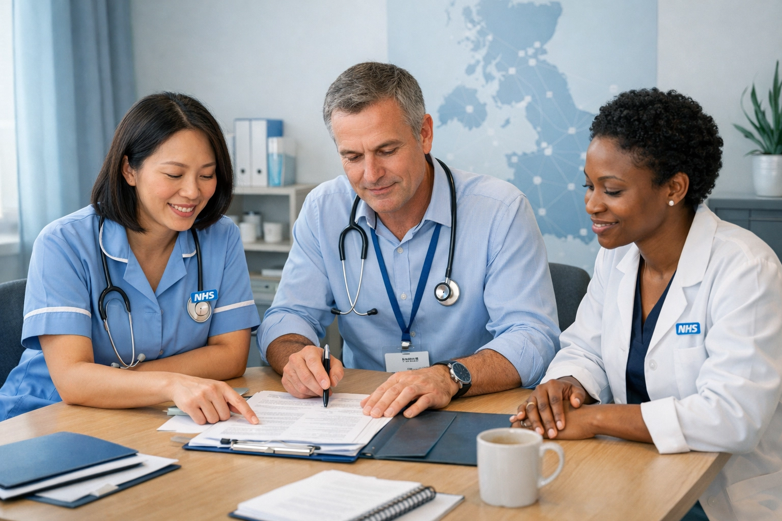 NHS respiratory professionals collaborating on integrated care pathways across UK regions