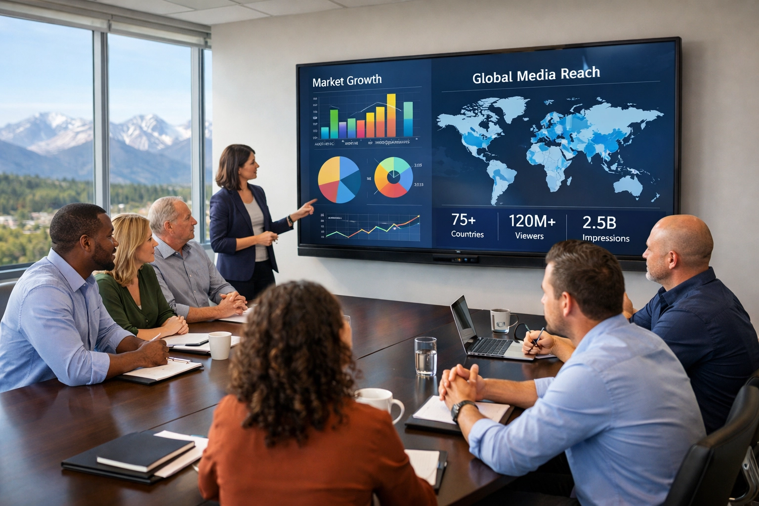 Dakdan Worldwide team in Colorado analyzing innovative media management and sponsorship activation data.