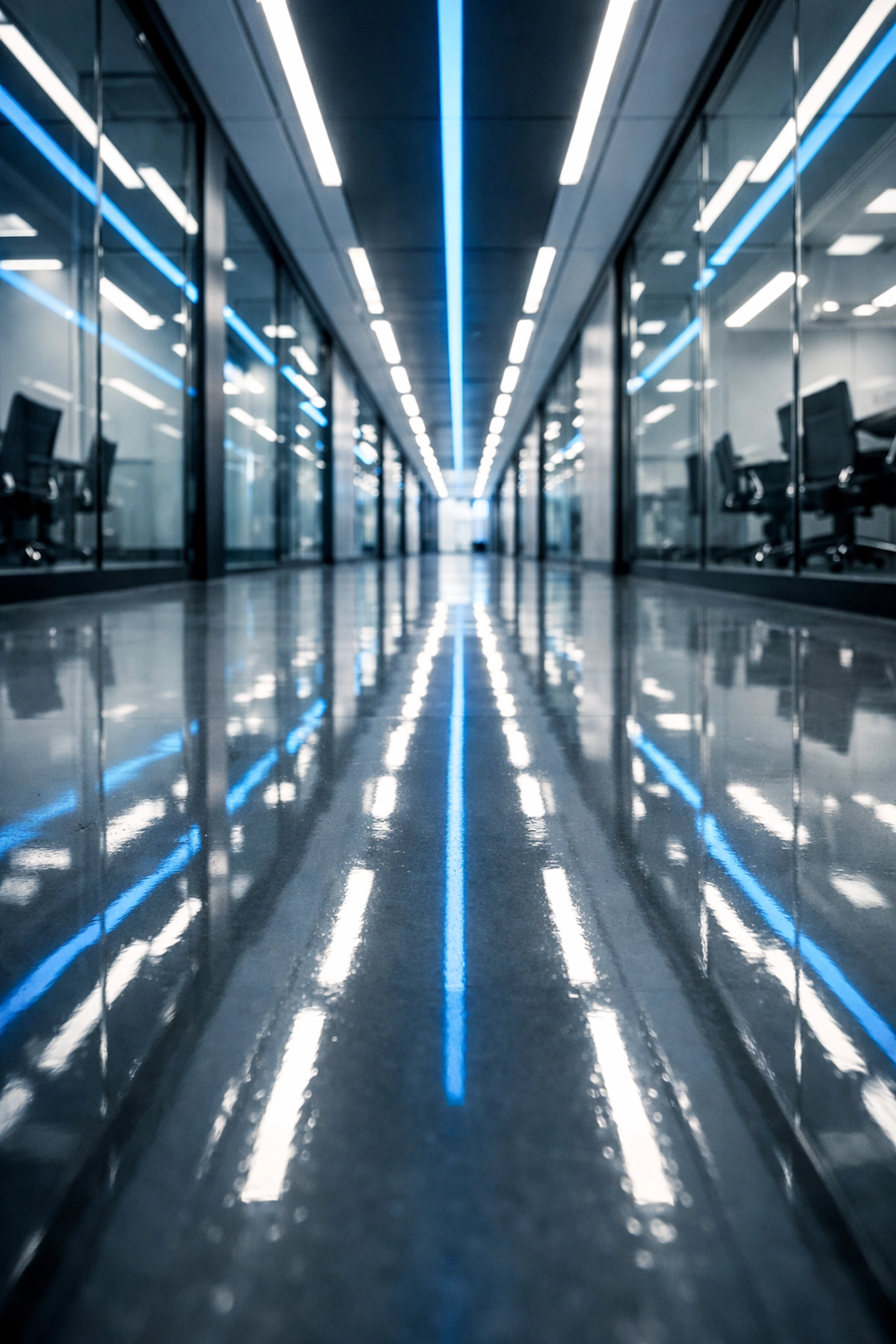 High-gloss polished corridor floor demonstrating professional janitorial services Massachusetts expertise.