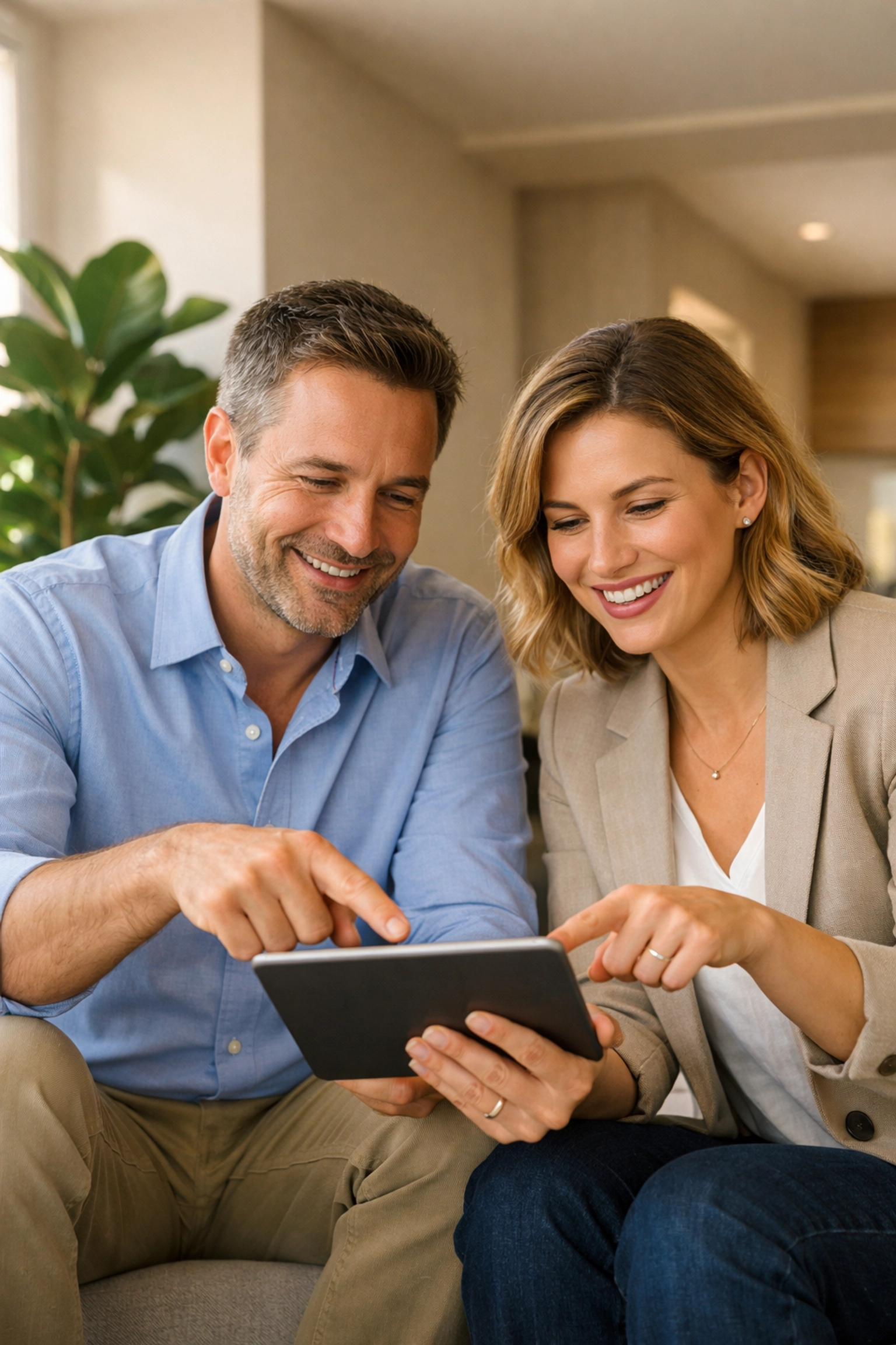 Small business owners confidently reviewing financial growth reports with their monthly bookkeeper.