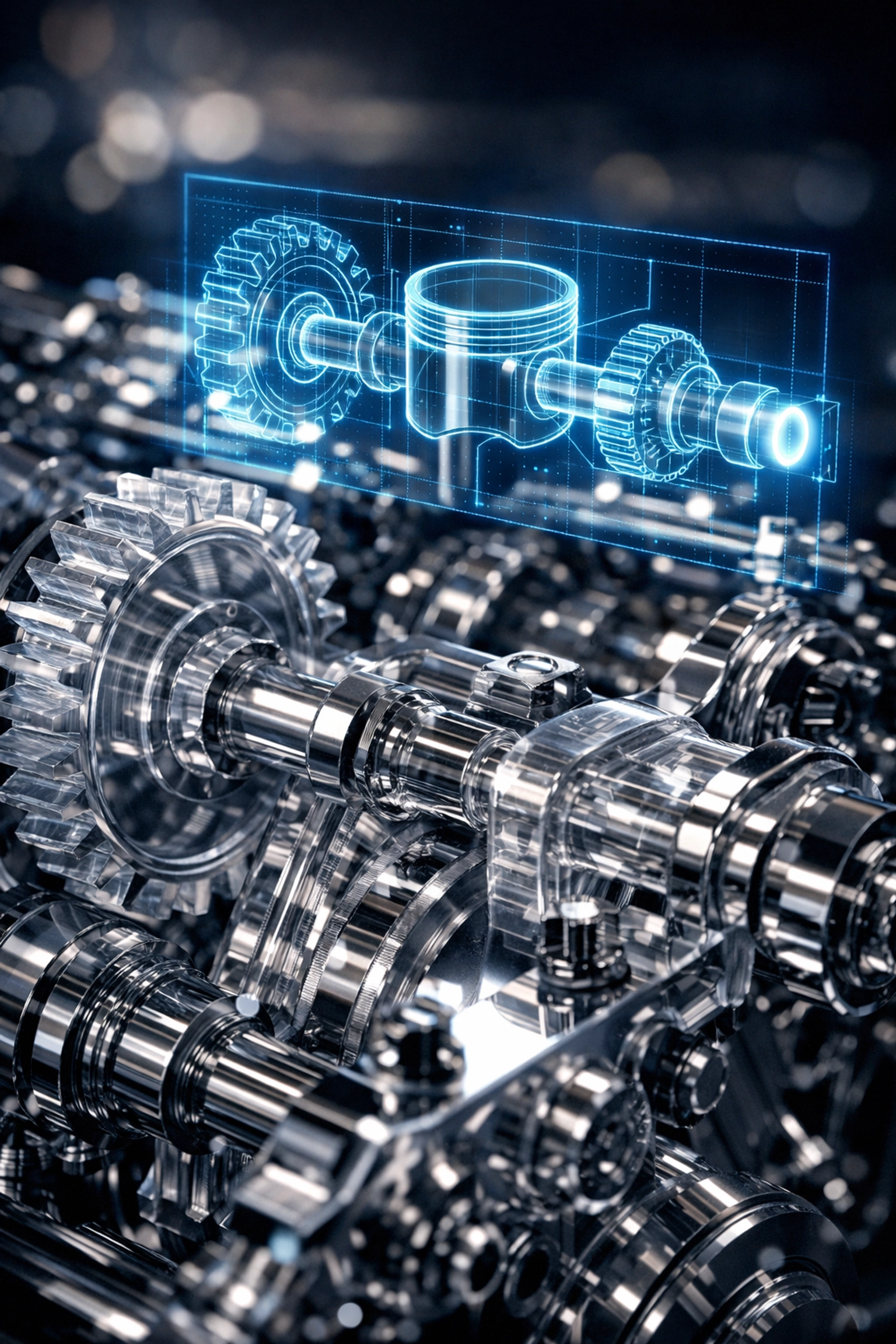 A mechanical engine with a digital blueprint, illustrating operational leverage and scalable SaaS support systems.
