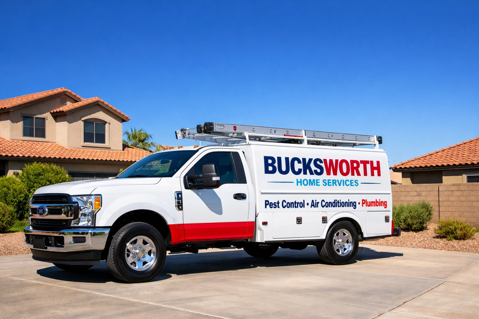 Bucksworth Home Services truck providing professional termite control in the Peoria neighborhood Fletcher Heights.