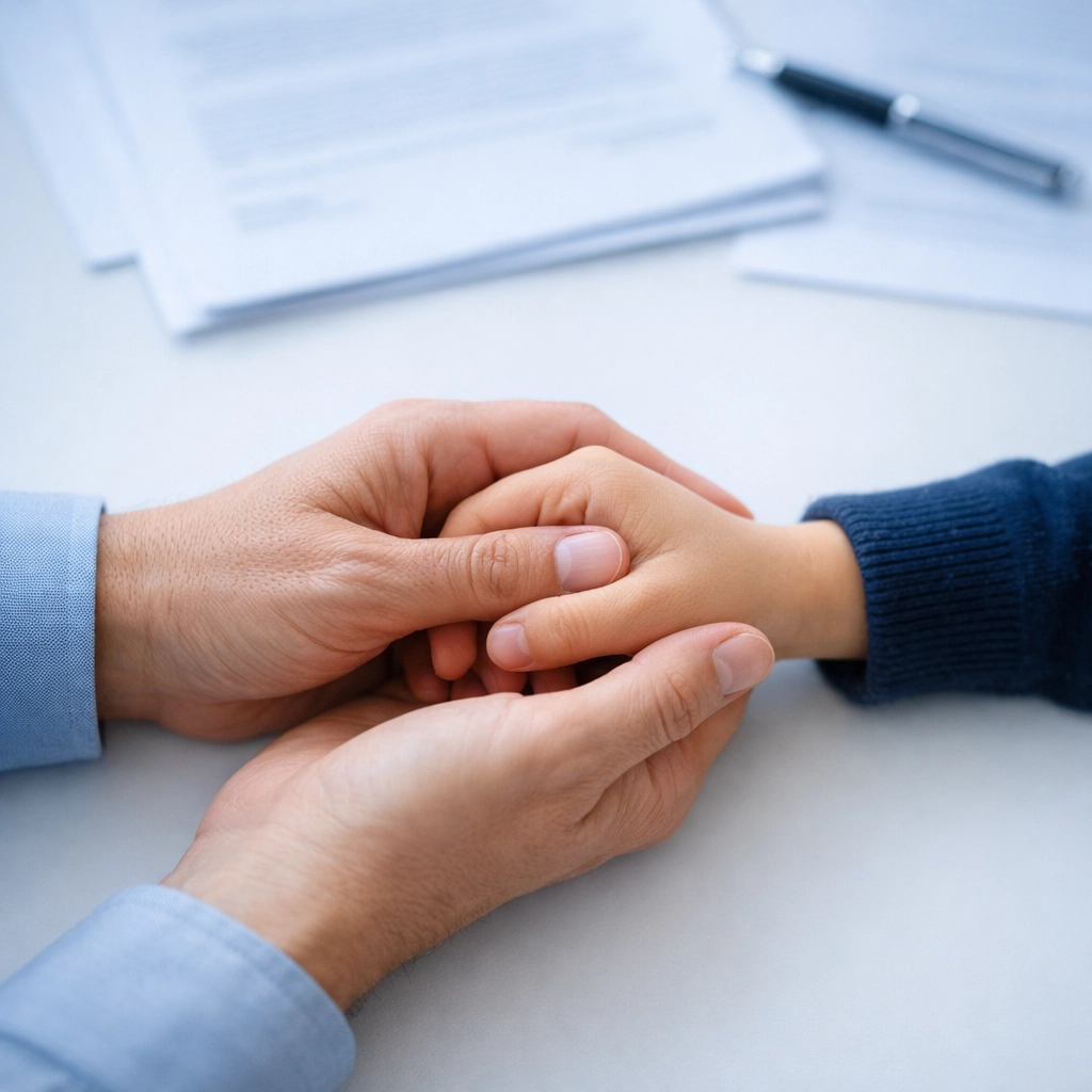 Parent and child hands during family law consultation at Coastal Virginia Law