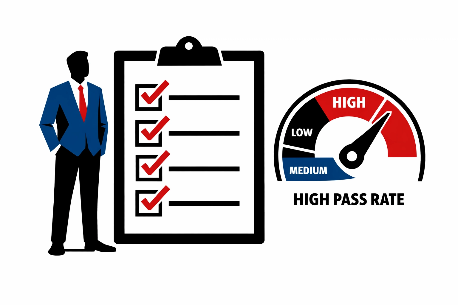 Professional figure with a checklist showing high success rates for Transport Manager CPC exams.