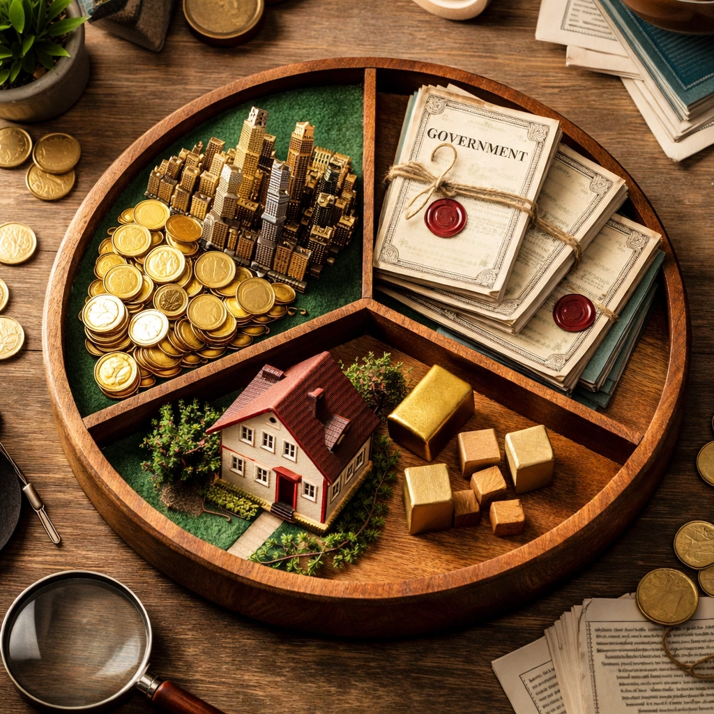 Alternative investment allocation divided into equities, fixed income, and alternatives for portfolio diversification