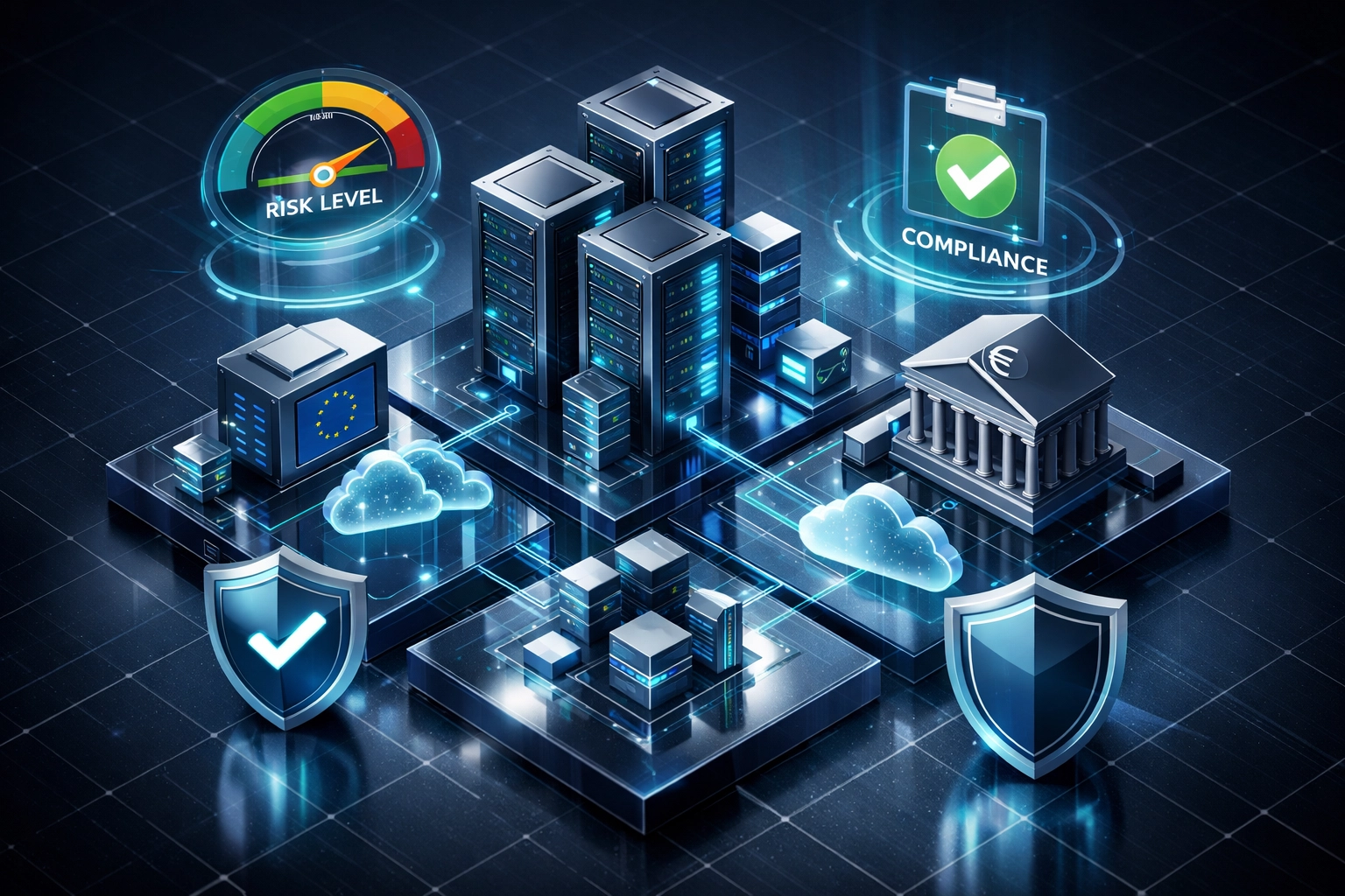 European financial institution digital infrastructure with DORA compliance monitoring