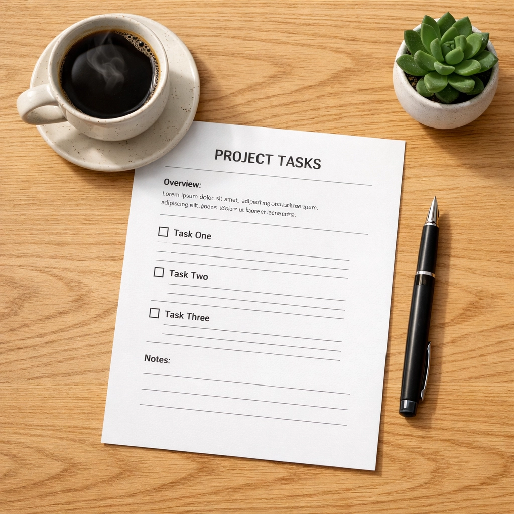 Professional workspace with a printed checklist used as a content lead magnet for social media.