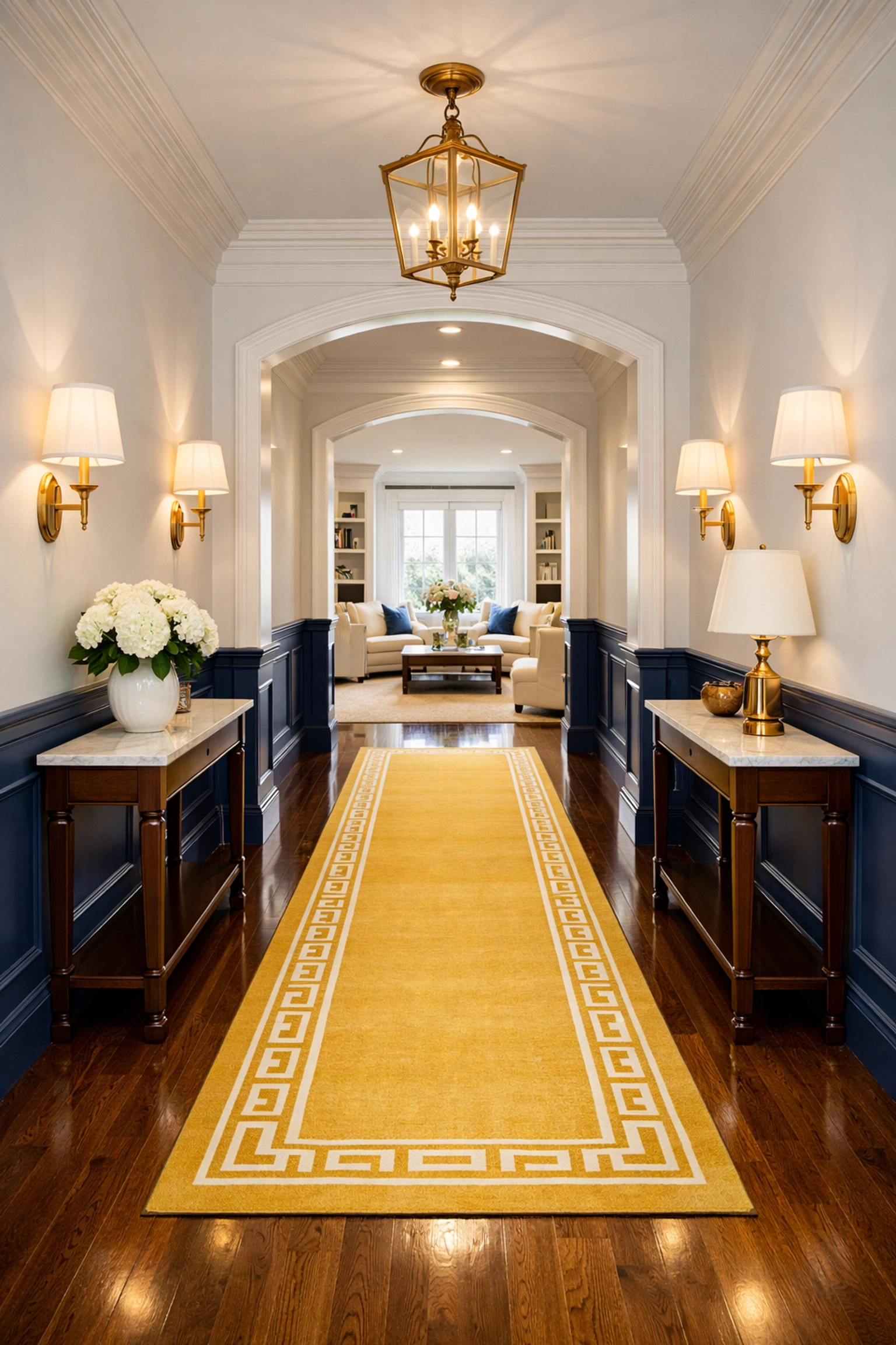 Pristine entryway of a luxury Massachusetts home maintained by a weekly house cleaning service in Bedford.