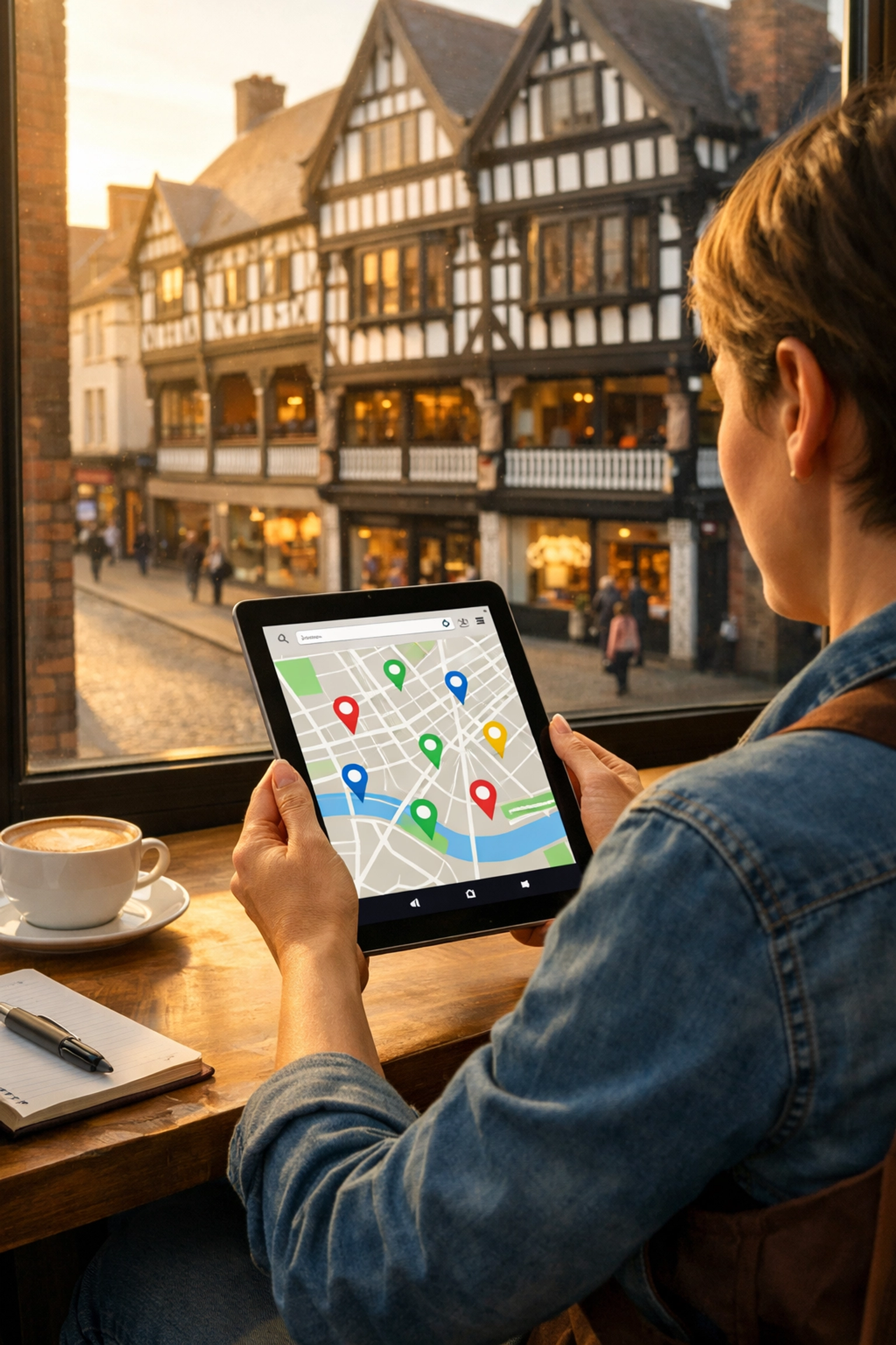 Business owner in Chester viewing local search map results on a tablet.