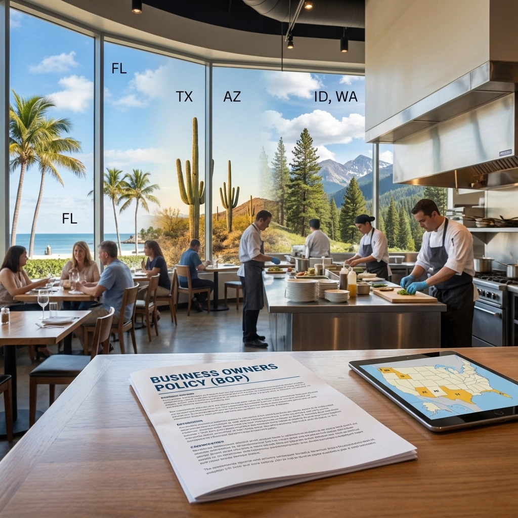 Business Owners Policy (BOP) Insurance for Restaurants in FL, TX, AZ, ID, and WA