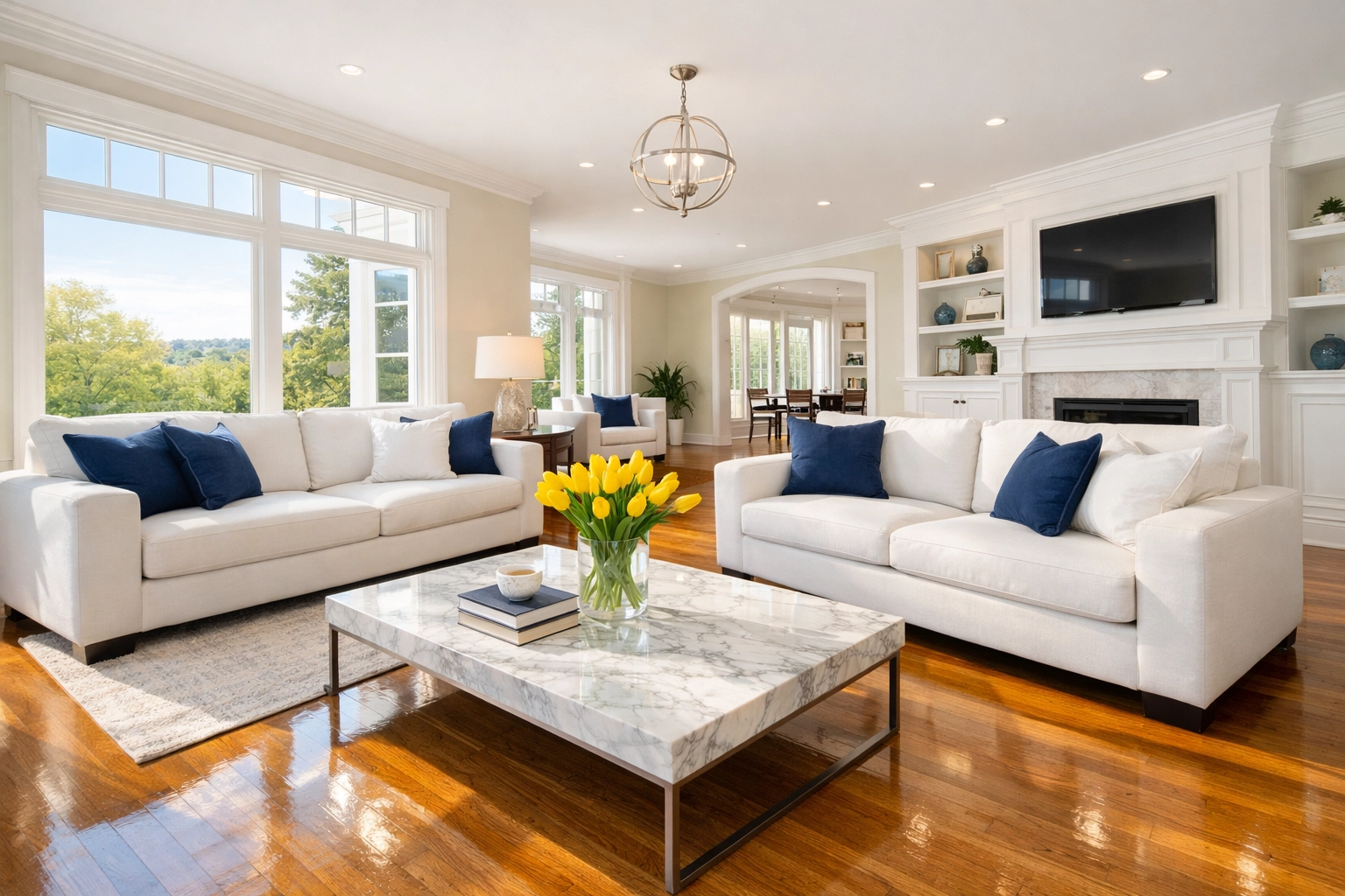 Pristine living room in a Franklin home showing the results of professional weekly house cleaning services.