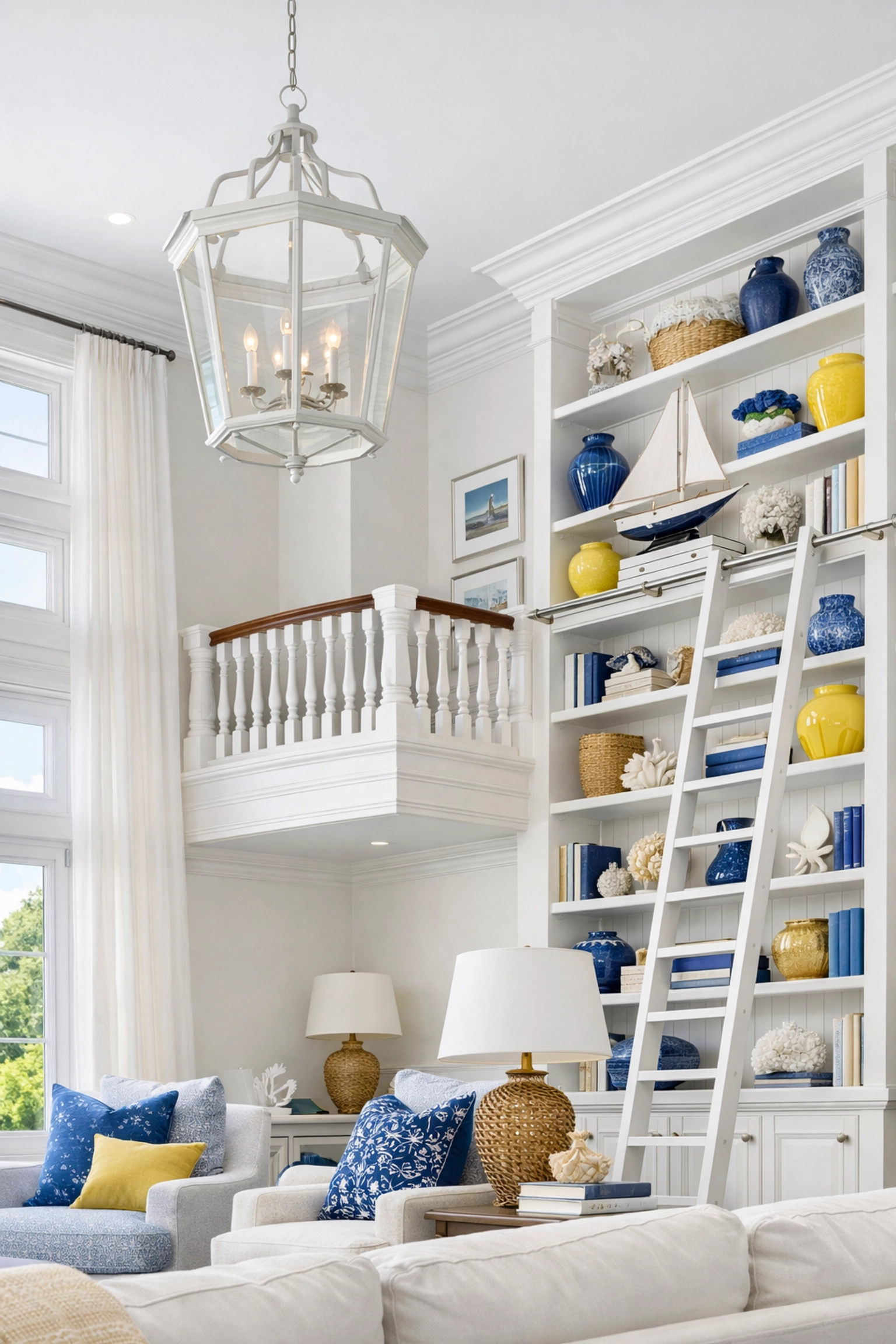 Pristine Hingham living room showing clean high ceilings and crown molding for a top-to-bottom deep clean.