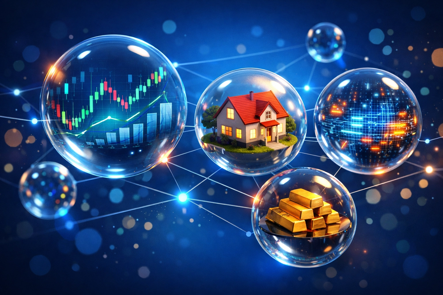 Diversified portfolio visualization showing multiple alternative investment asset classes