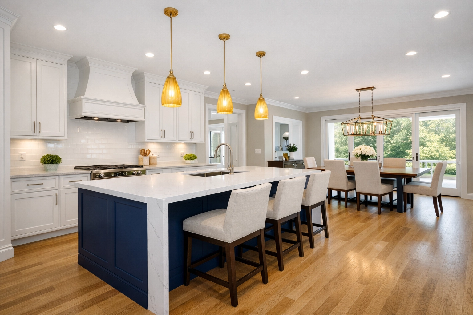 A luxury, clutter-free Southborough kitchen featuring the results of weekly house cleaning services.