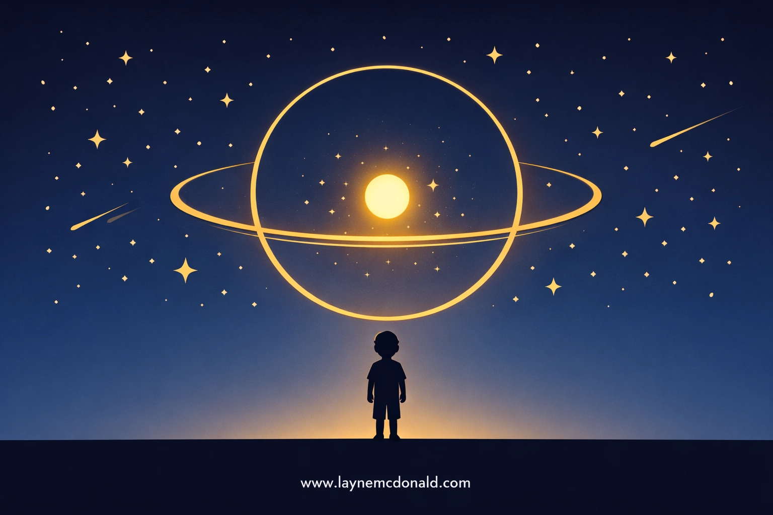 Boy silhouette looking at a celestial ring in the night sky symbolizing a child's identity and spiritual purpose.
