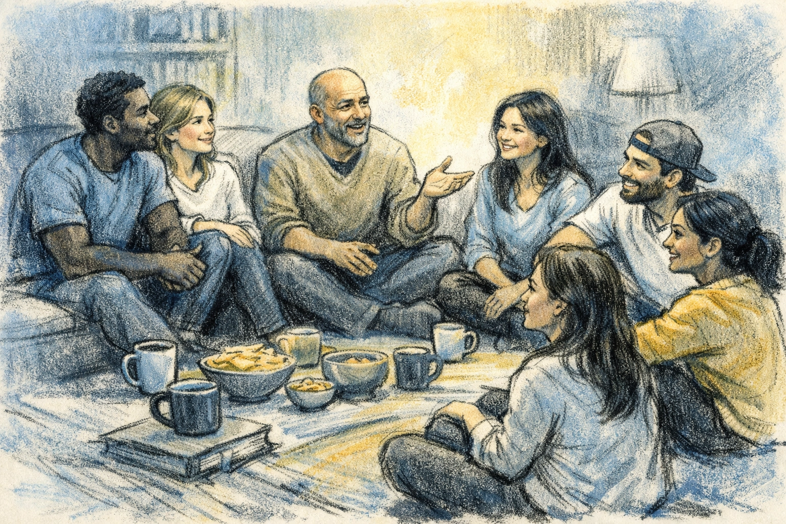 FA Memphis, First Assembly Memphis, Boundless Online Church, Memphis TN, 901, Cordova - Life Group members sharing conversation and fellowship in a casual home setting © FA Memphis