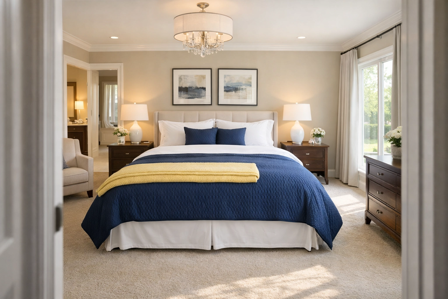 Spotless master bedroom suite emphasizing the stress-free benefits of a recurring House Cleaning Service in Marblehead.
