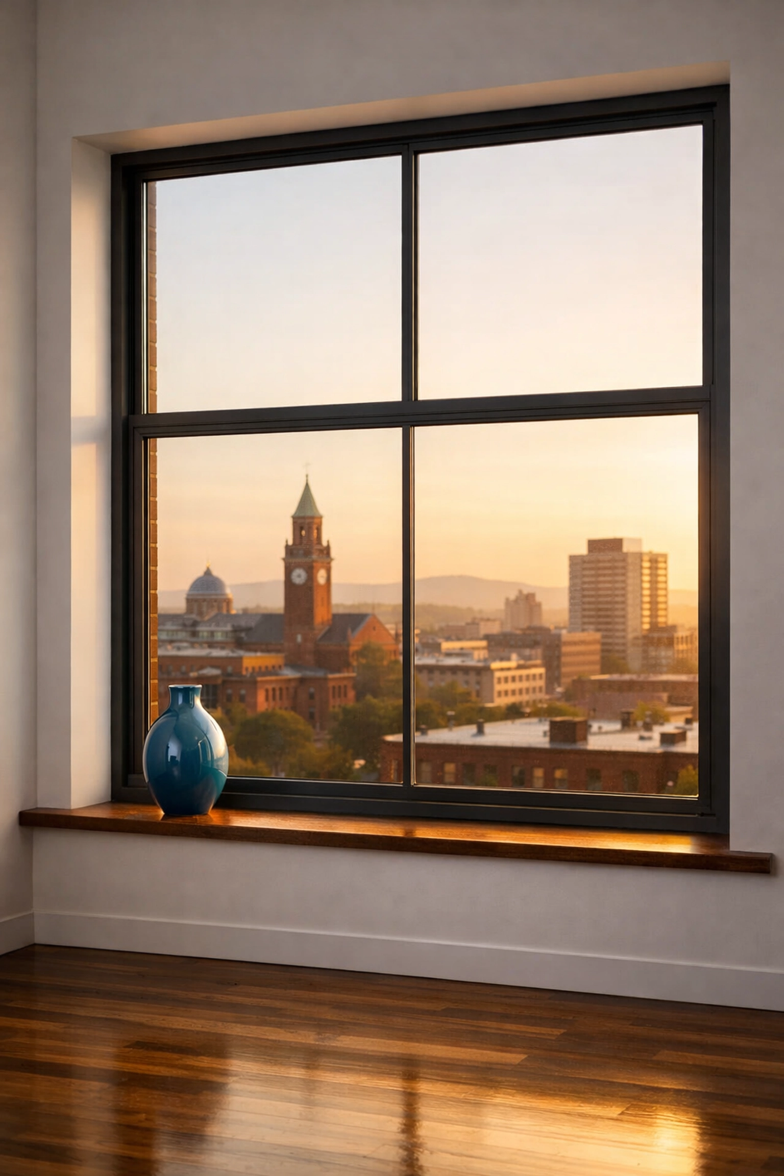 Clean, locked window in a Worcester apartment showing a thorough move-out cleaning walkthrough.