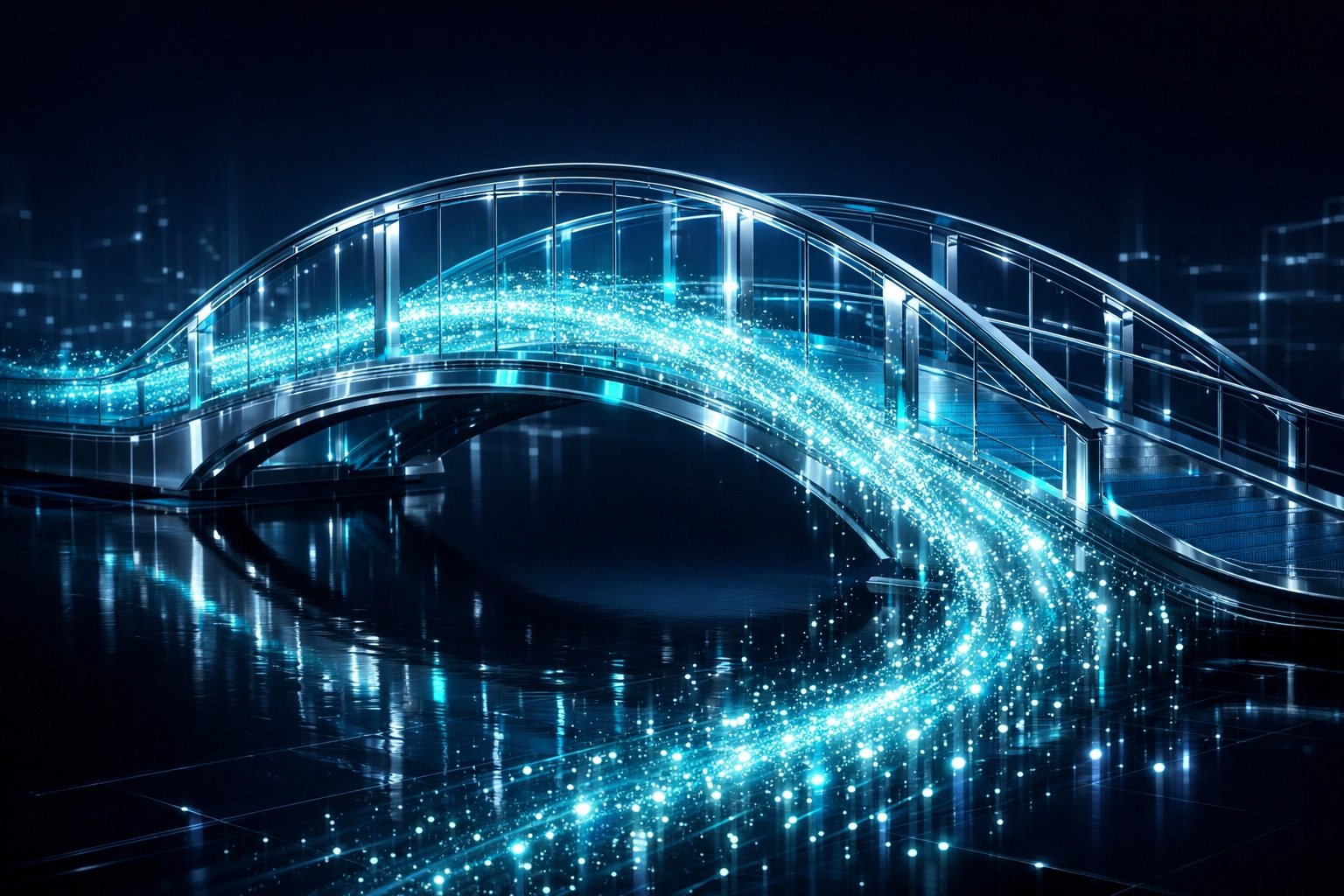 Luminous digital bridge representing flexible bridge loans and unique funding options for business cash flow.