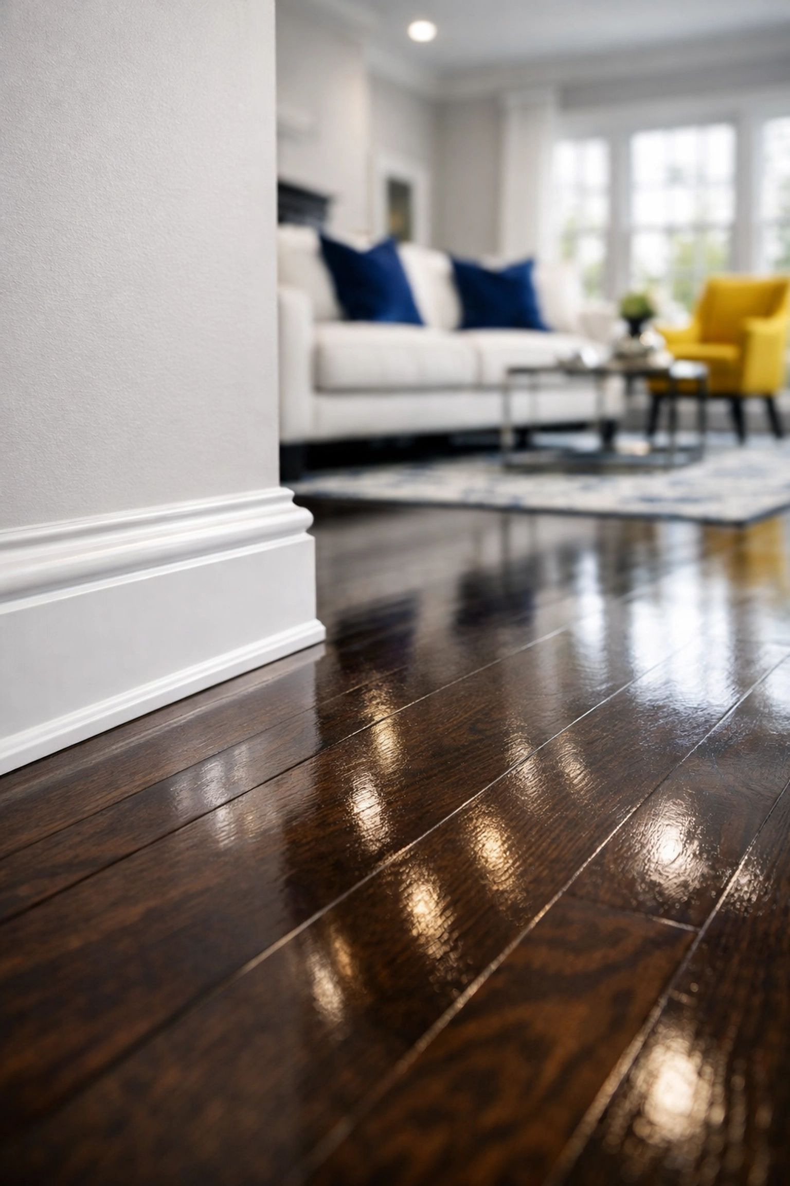Spotless hardwood floors and baseboards after a professional deep cleaning in a Groton home.