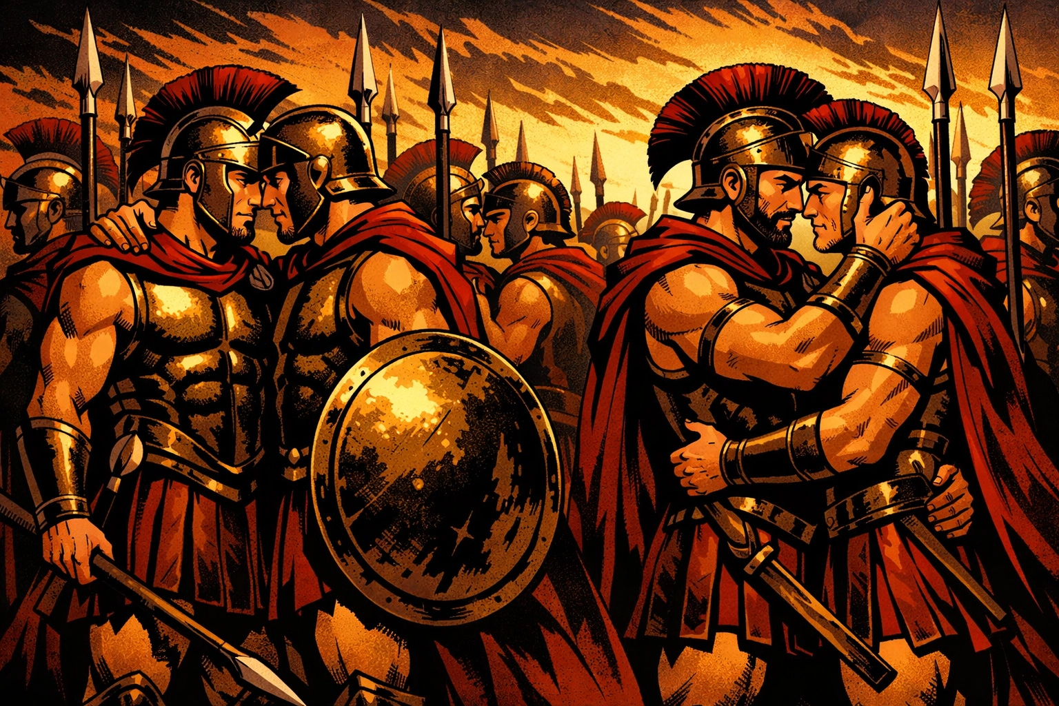 Sacred Band of Thebes gay warriors in battle formation ancient Greece