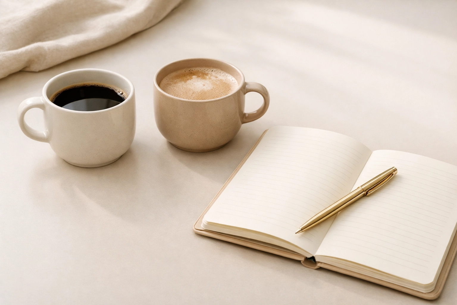 Minimalist high-end accountability check-in workspace scene.