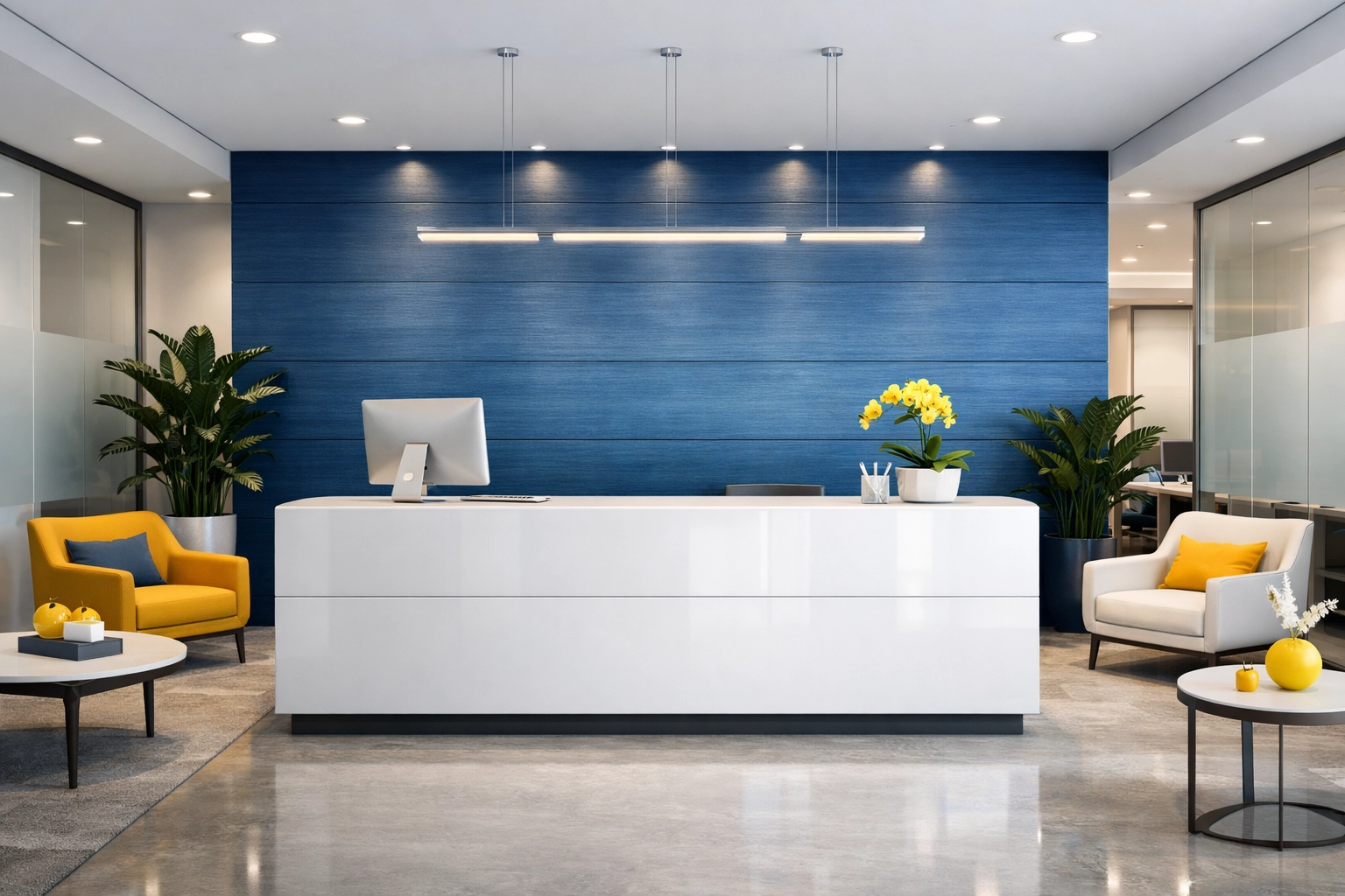 Pristine office reception area in Maynard, Massachusetts after professional commercial cleaning.