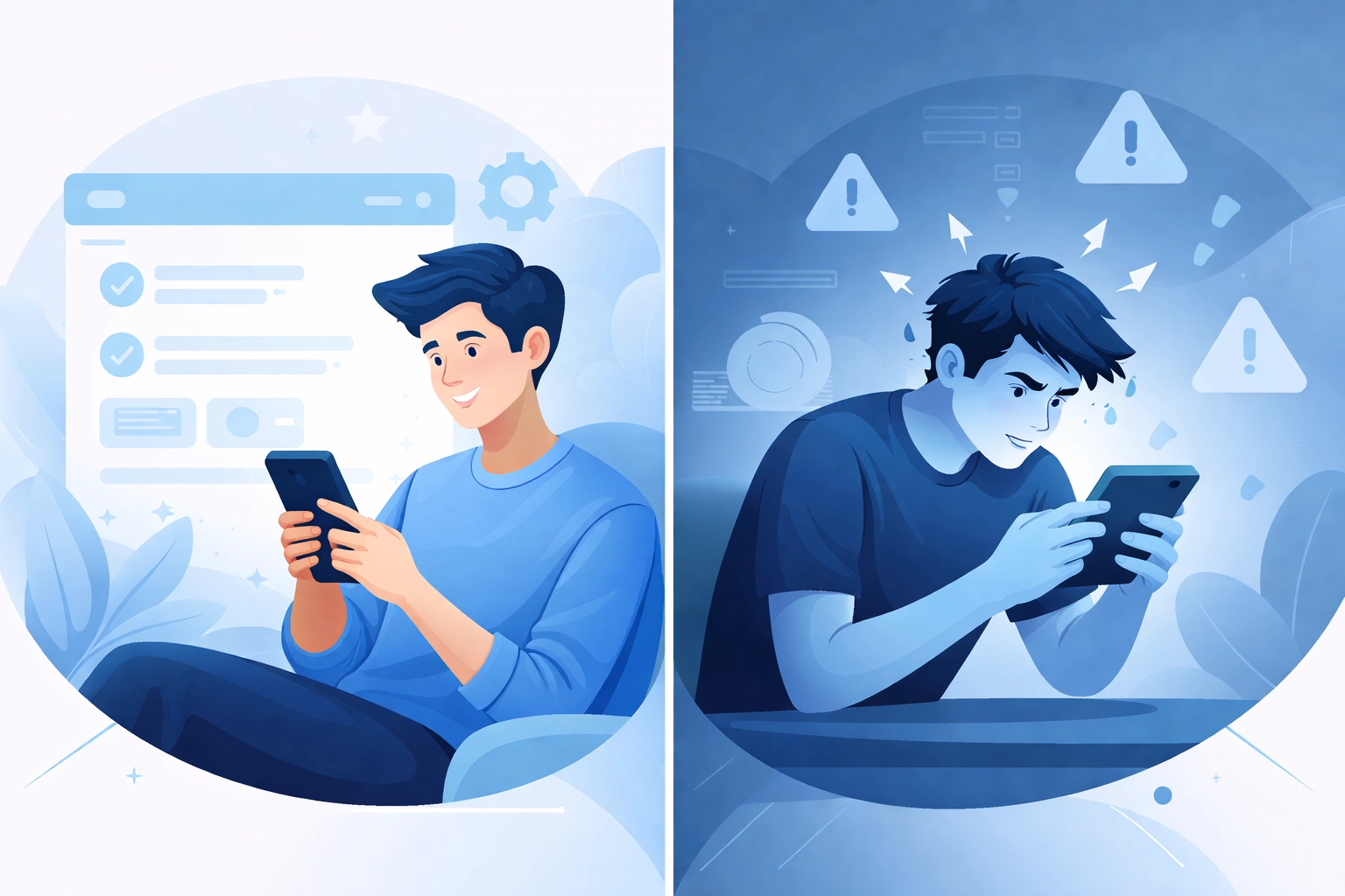 Comparison of users with fast versus slow websites, highlighting impact on user experience