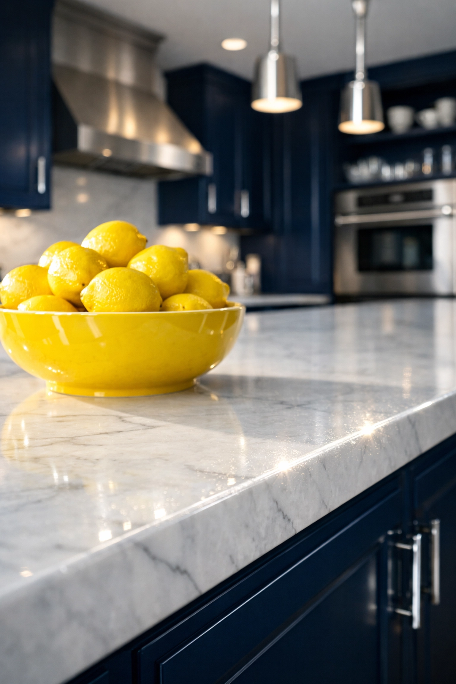 A spotless white marble kitchen island showing the results of deep cleaning services near me.