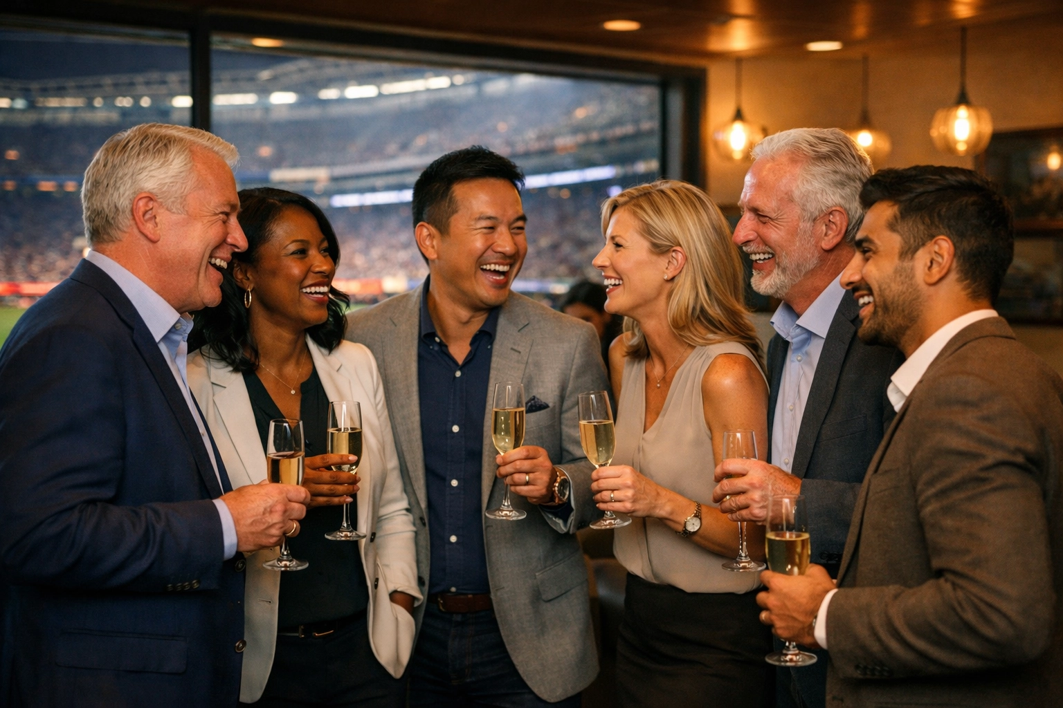 PRESS RELEASE: USA Entertainment Travel Unveils Revolutionary Super Bowl VIP Concierge Program – How 500+ Executives Are Maximizing ROI While Competitors Scramble for Last-Minute Bookings Business executives celebrating and networking in luxury Super Bowl VIP suite environment