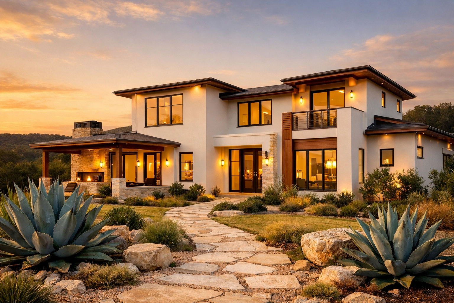 Luxury Austin Hill Country estate featuring expert stucco repainting and professional exterior finishes.