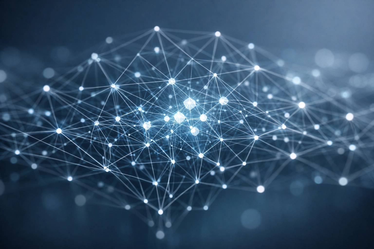 Digital neural network illustrating how a smart AI receptionist handles complex FAQs and customer data.