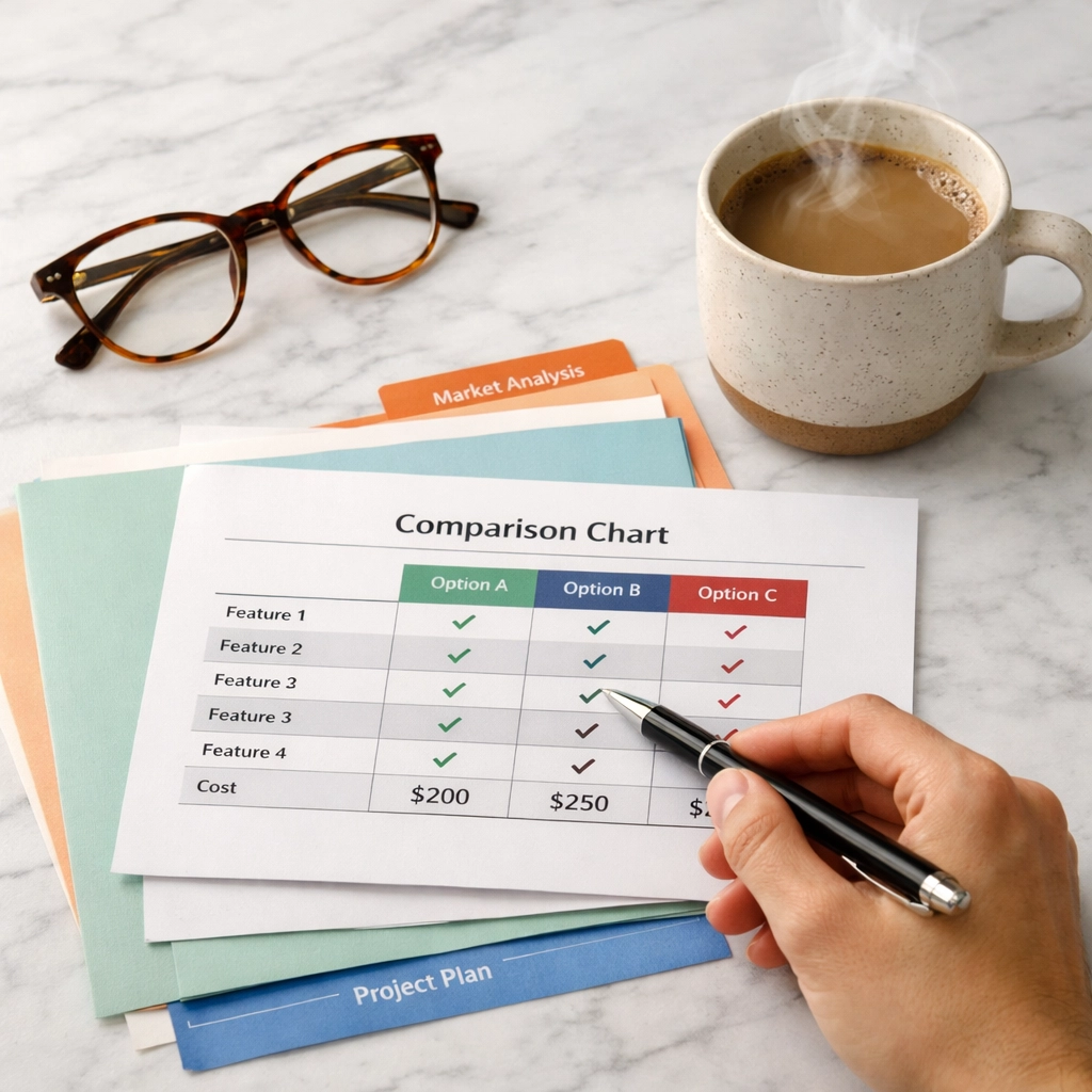 Comparing Medicare Advantage and Part D plans on a clean workspace with charts.