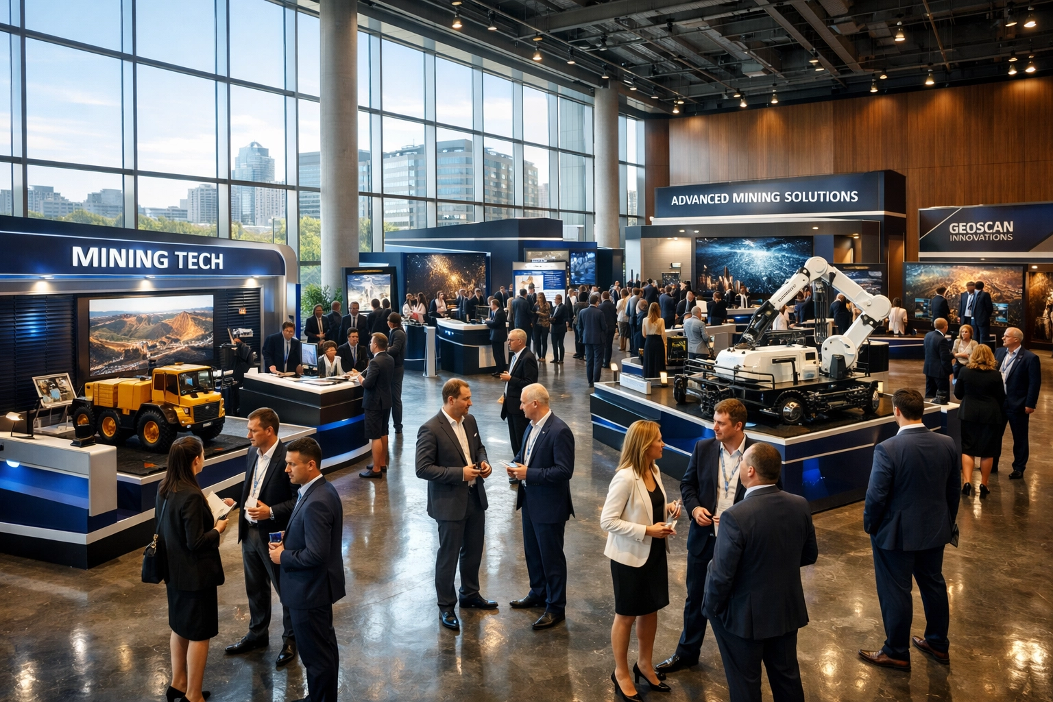 Mining conference exhibition hall in Sandton with professionals networking at commodity summit