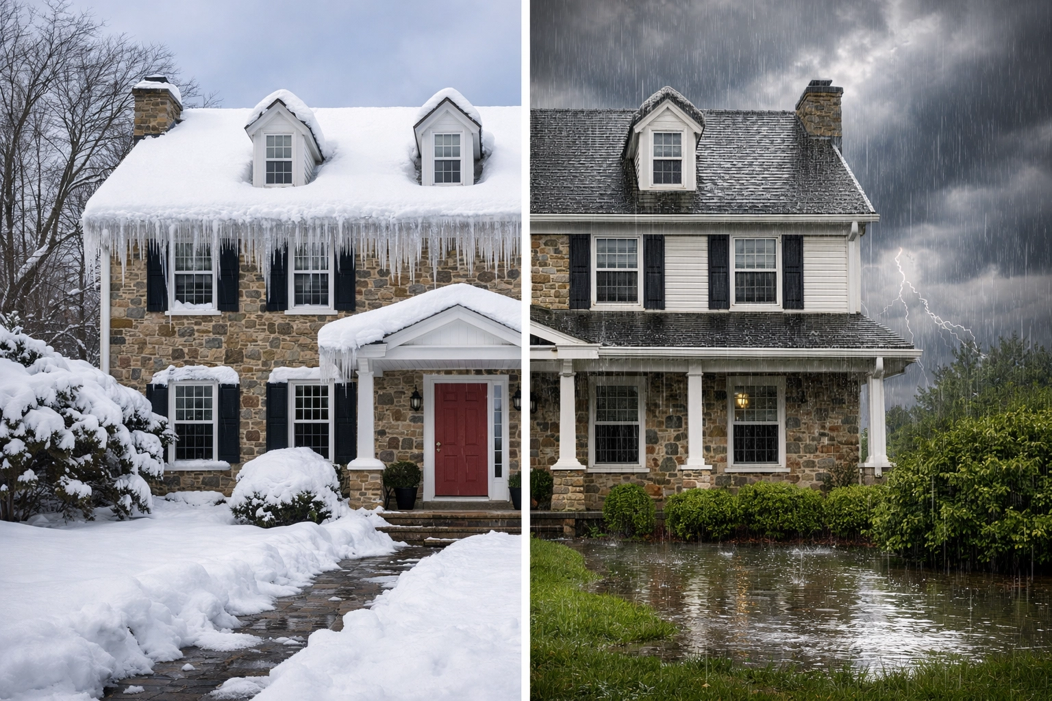 Bucks County home facing seasonal water damage risks from winter freeze and spring flooding