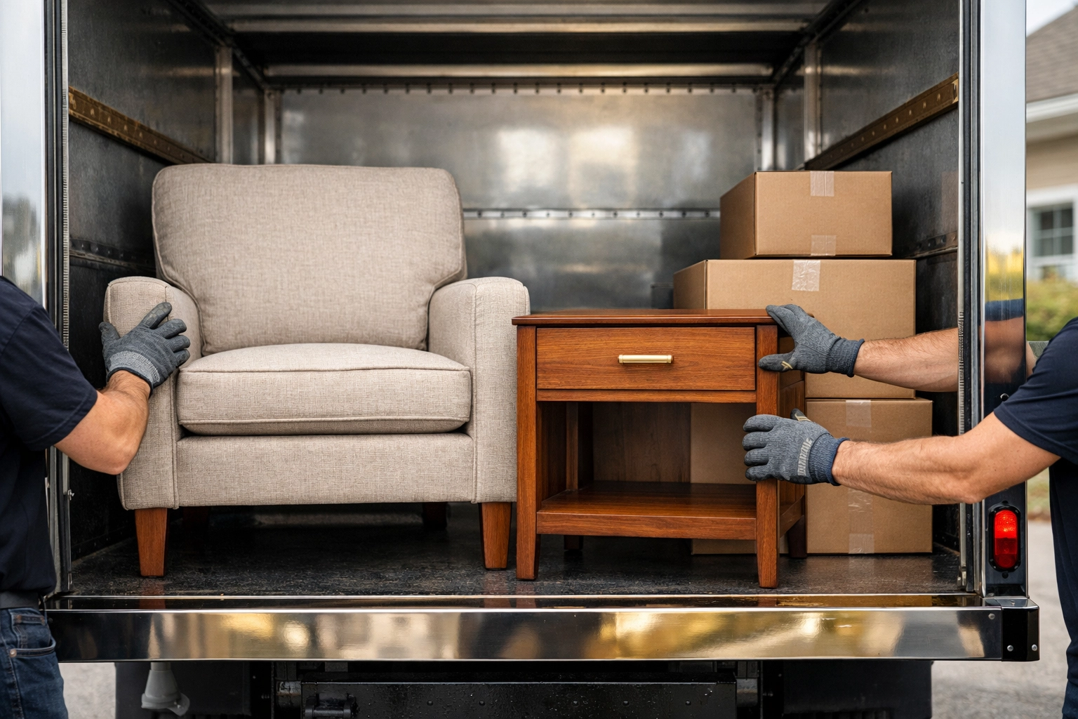 Donation truck being loaded with furniture during Columbus home cleanout service