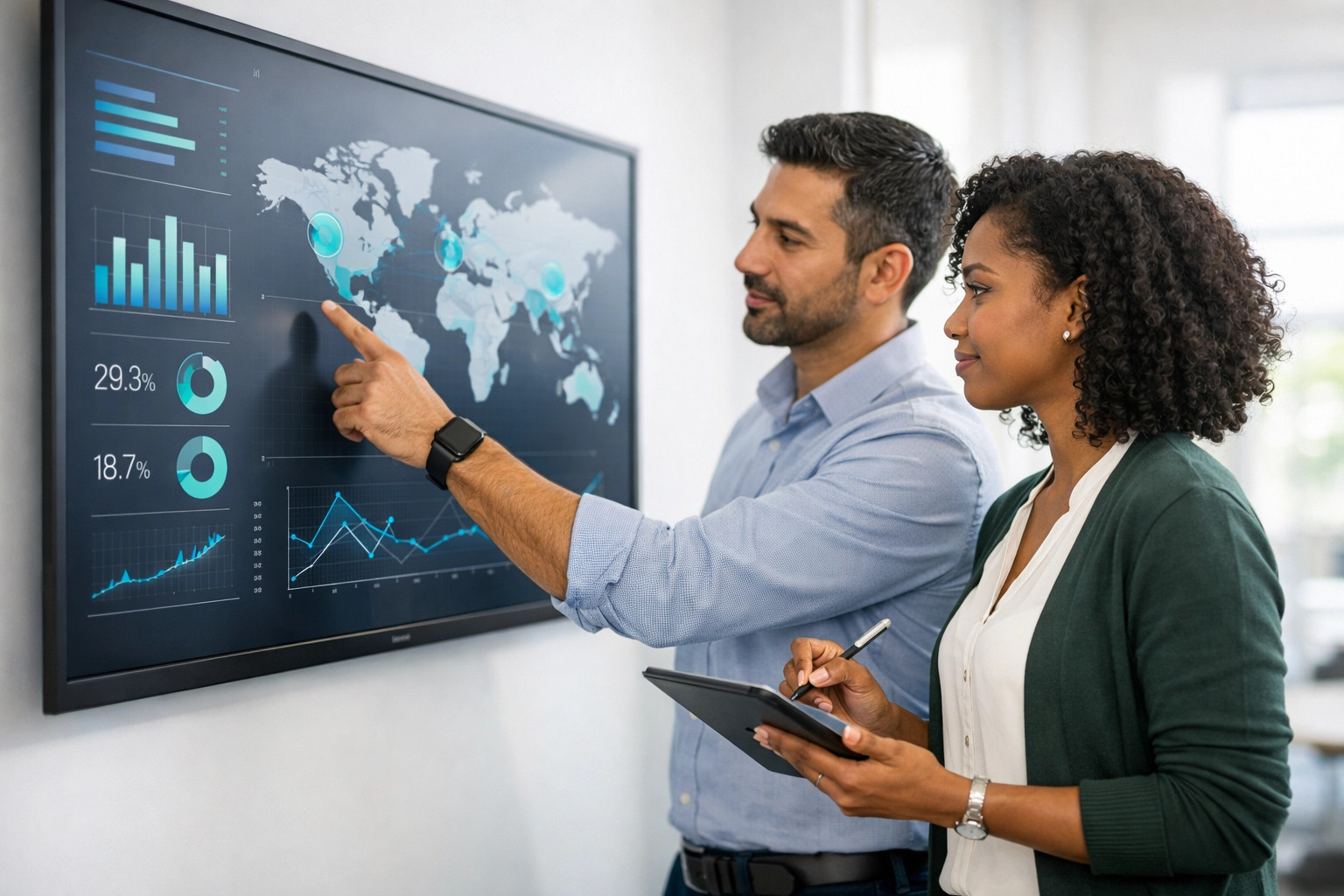 IT professionals reviewing ServiceNow ITOM and ITAM data for EU license optimization on a digital dashboard.